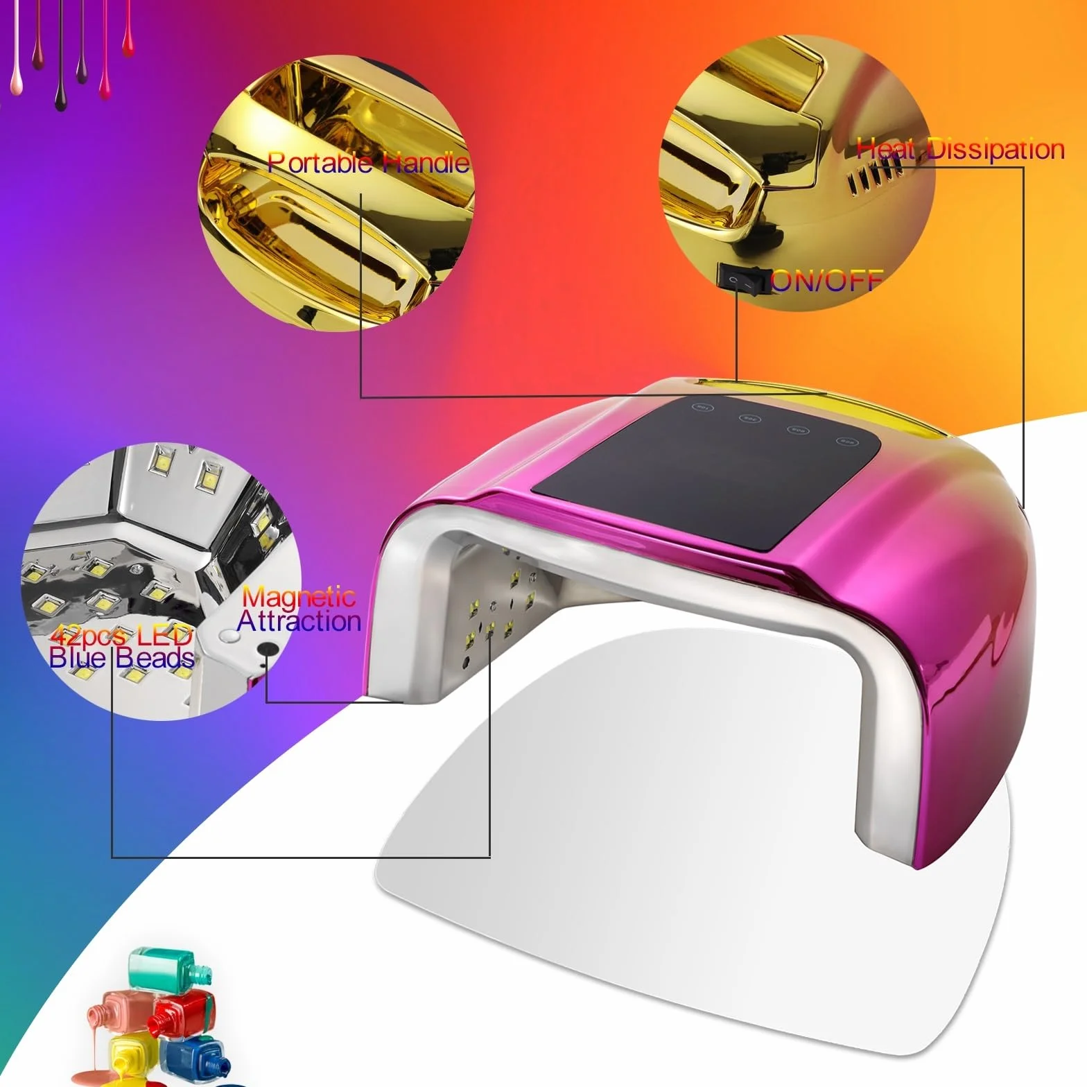 Lampa UV do paznokci, Lampa UV LED do paznokci 96 W, akumulatorowa suszarka do paznokci z automatycznym czujnikiem, szybkoschnąca, do wszystkich rodzajów lakierów żelowych do paznokci