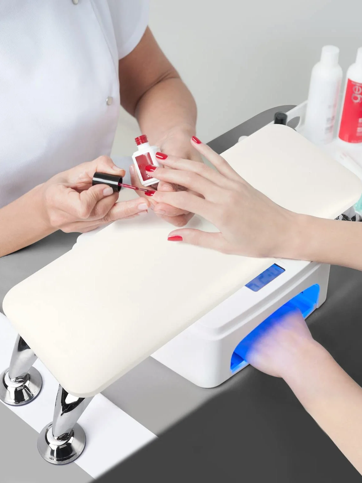 LIONVISON Podpórka pod paznokcie pod nadgarstek, antypoślizgowa podpórka pod nadgarstek, z mikrofibry, ze skóry PU, z uchwytem, do salonu manicure, kolor biały