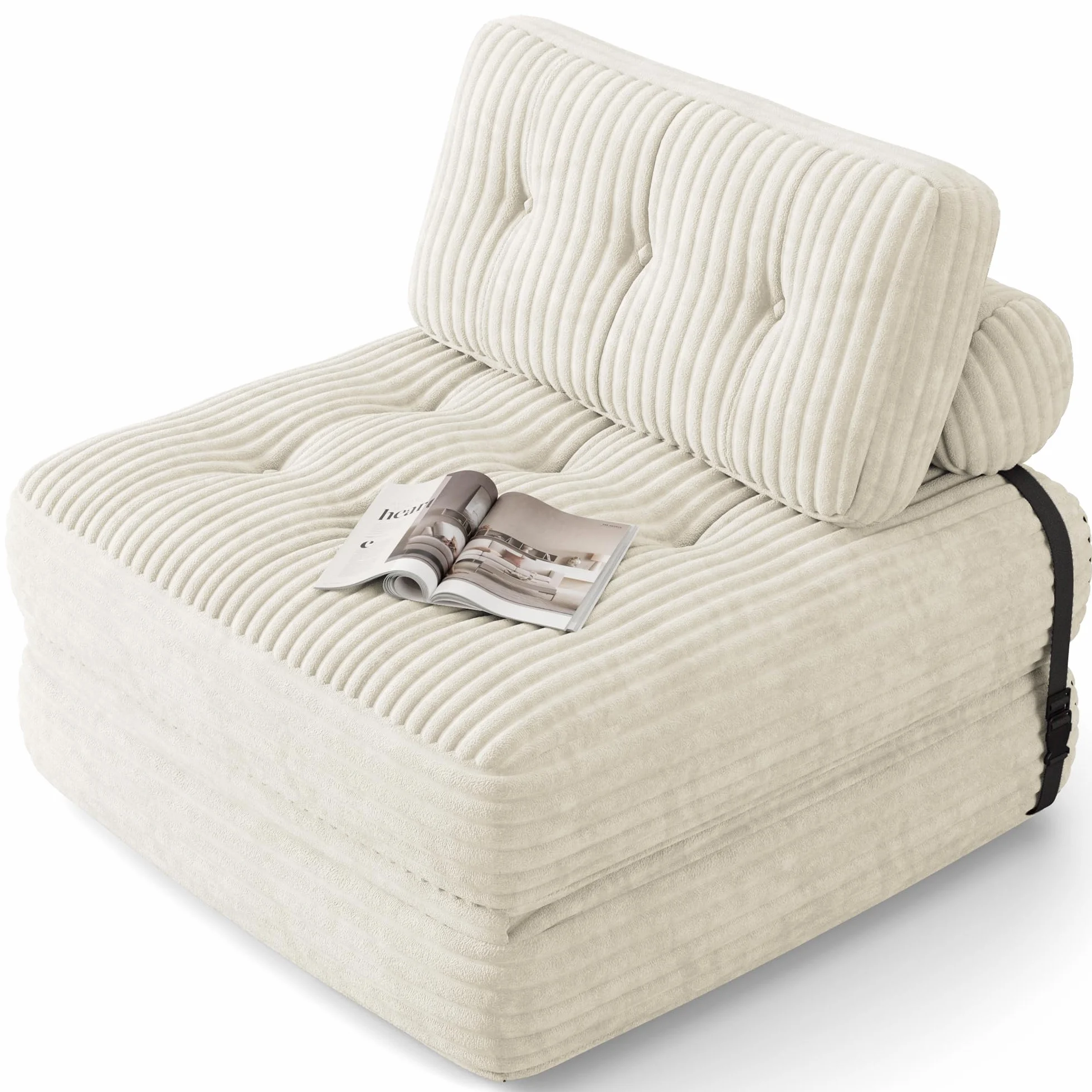 Składana sofa rozkładana 2 w 1 sztruksowa 190 x 85 cm biały