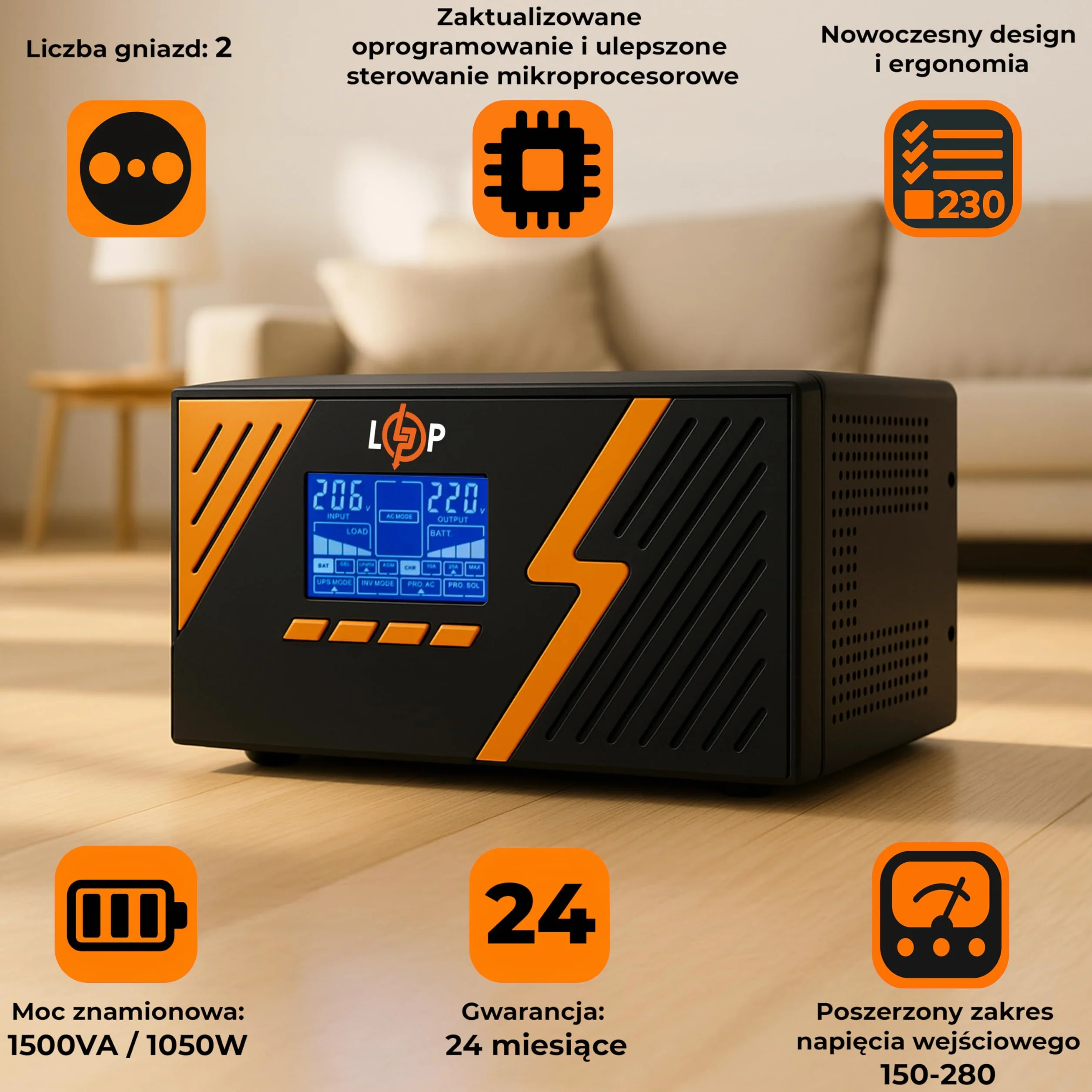 Zasilacz awaryjny UPS 12/230V (1500VA/1050W) LP LPM-PSW