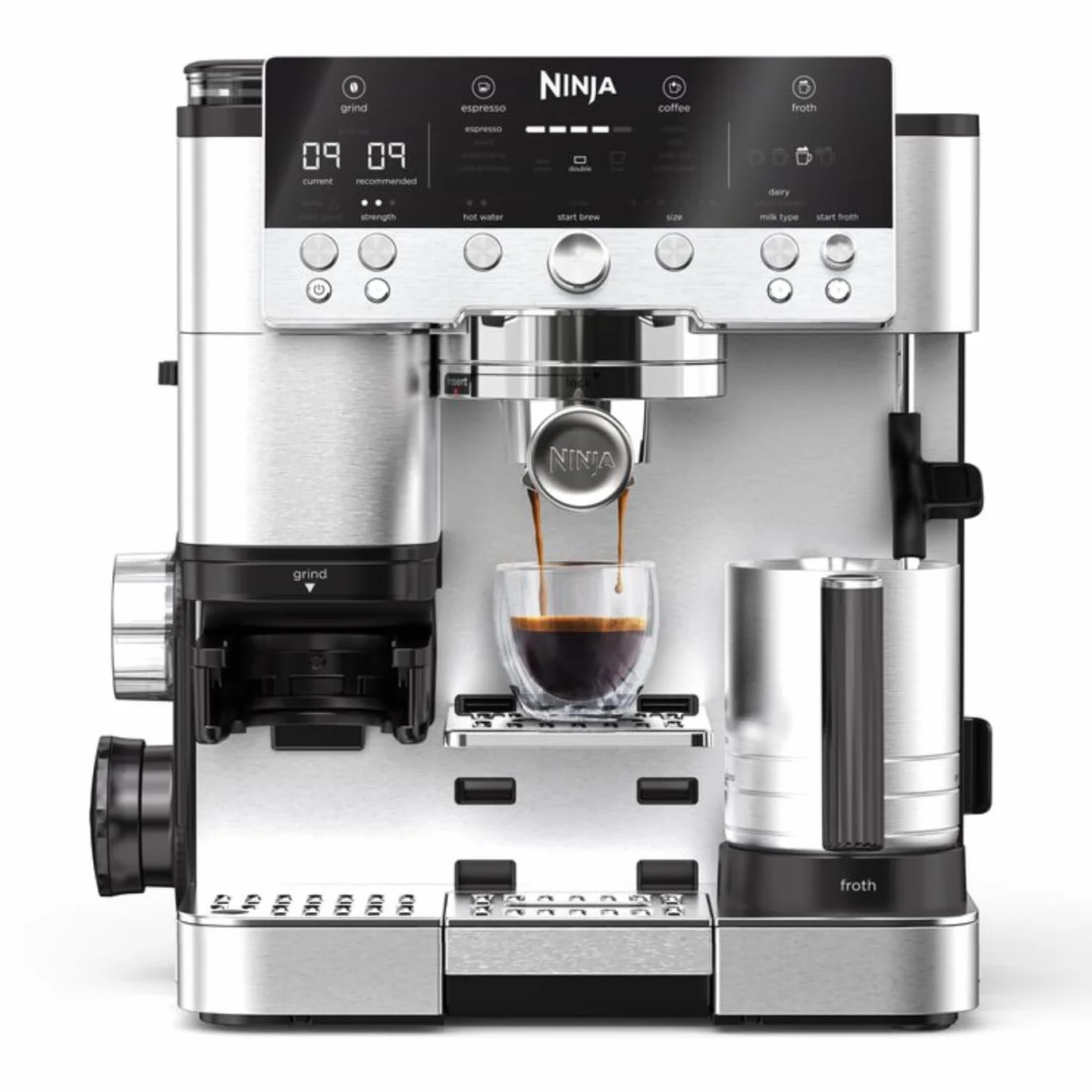 Ninja Luxe Premier Ekspres do kawy 3 w 1 ES601EU, latte, cappuccino, cold brew, espresso, wbudowany młynek, spieniacz do mleka, srebrny