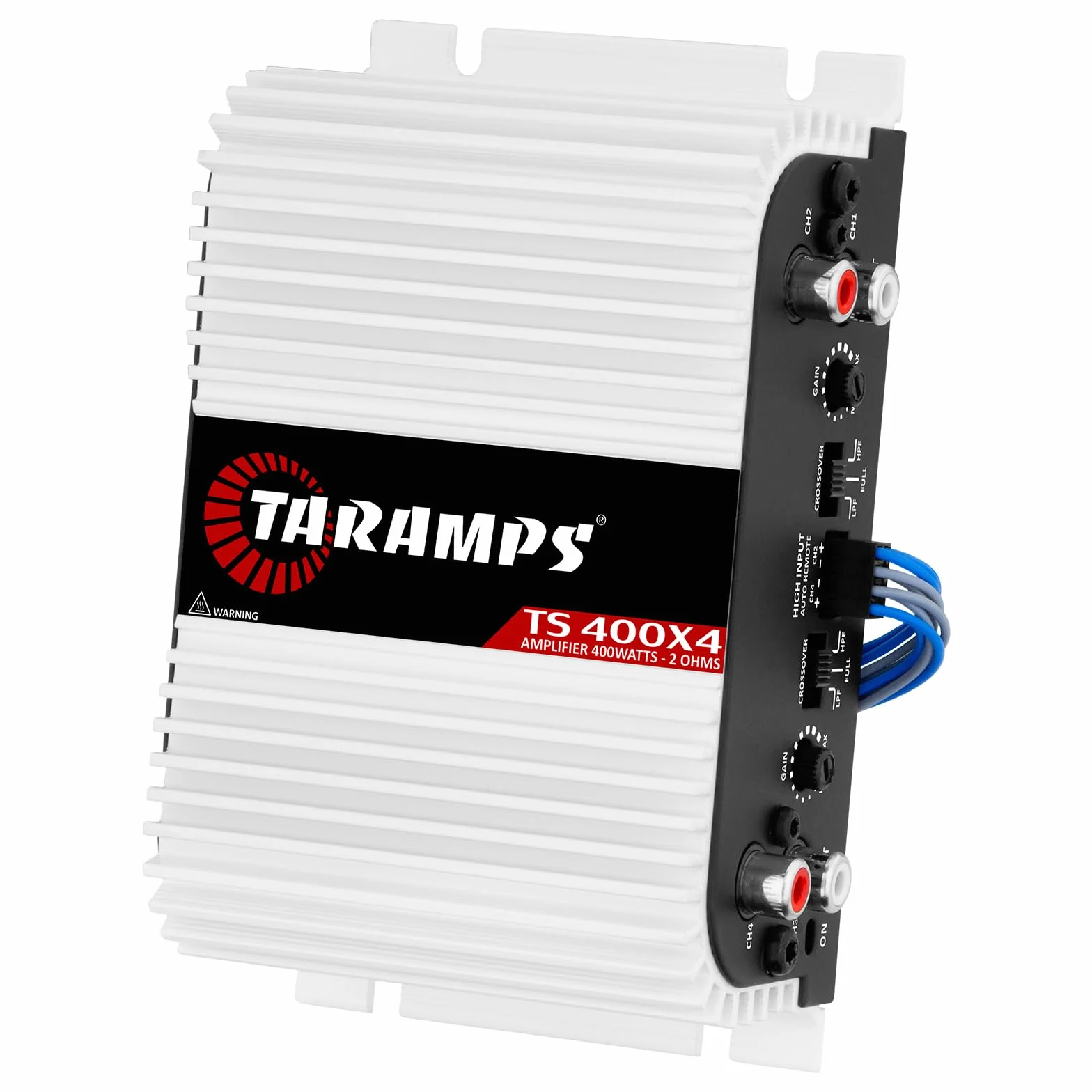 Taramps TS 400 x 4 z automatycznym wejściem wysokiego poziomu, 400 W, RMS, 4 kanały, pełny zakres, samochodowy wzmacniacz audio, klasa wejściowa RCA, 2 kanały, wielokanałowy system wzmacniacza