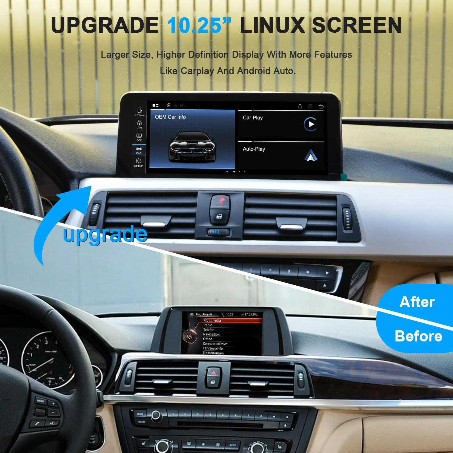 PEMP Linux wyświetlacz do BMW 2012-2017 F30 F31 F32 F33 F34 F35 F20 F21 F22 NBT CIC, obsługuje iOS 26, przewodowy i bezprzewodowy CarPlay Retrofit Android Auto 328i 320i akcesoria Radio