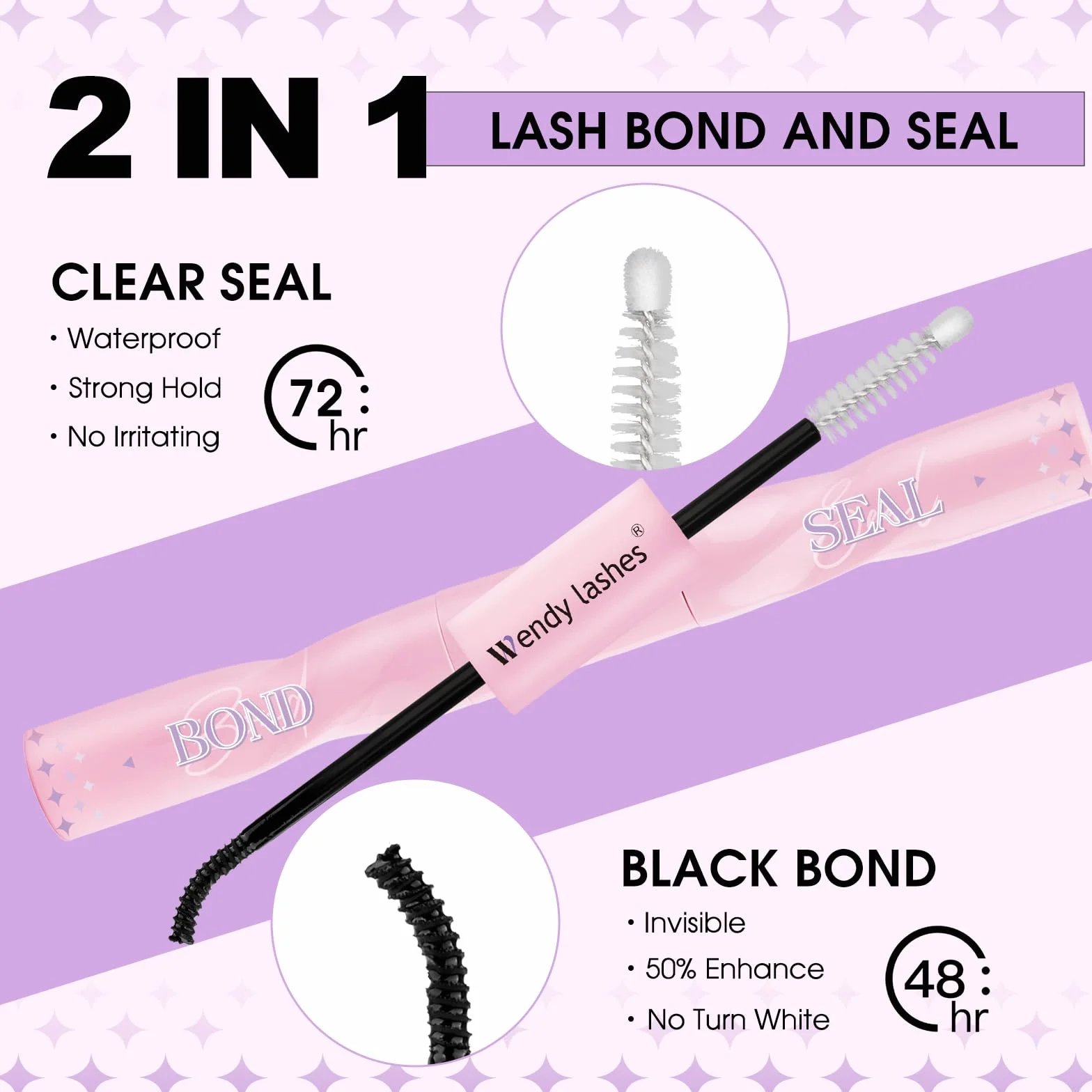 Cluster Lashes Klej i uszczelnienie 2 IN 1 Lash Bond and Seal dla indywidualnych klastrów Przedłużenia rzęs Czarny Lash Bond Wodoodporny rzęs Różdżka Mocne trzymanie Klaster Klej do rzęs