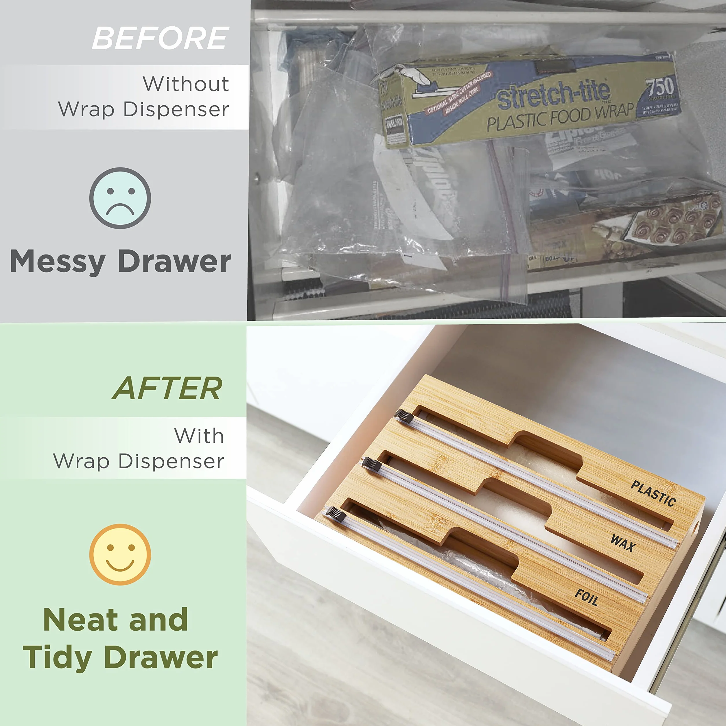 Dozownik folii aluminiowej 3 w 1 uchwyt na rolkę kuchenny organizer bambusowy naturalny