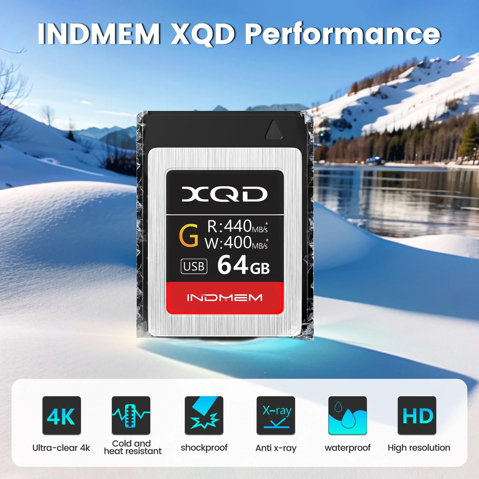 INDMEM Karta pamięci 64 GB XQD Tough MLC XQD 5X Flash Memory Card High Speed seria G (odczyt 440 MB/s i zapis 400 MB/s)