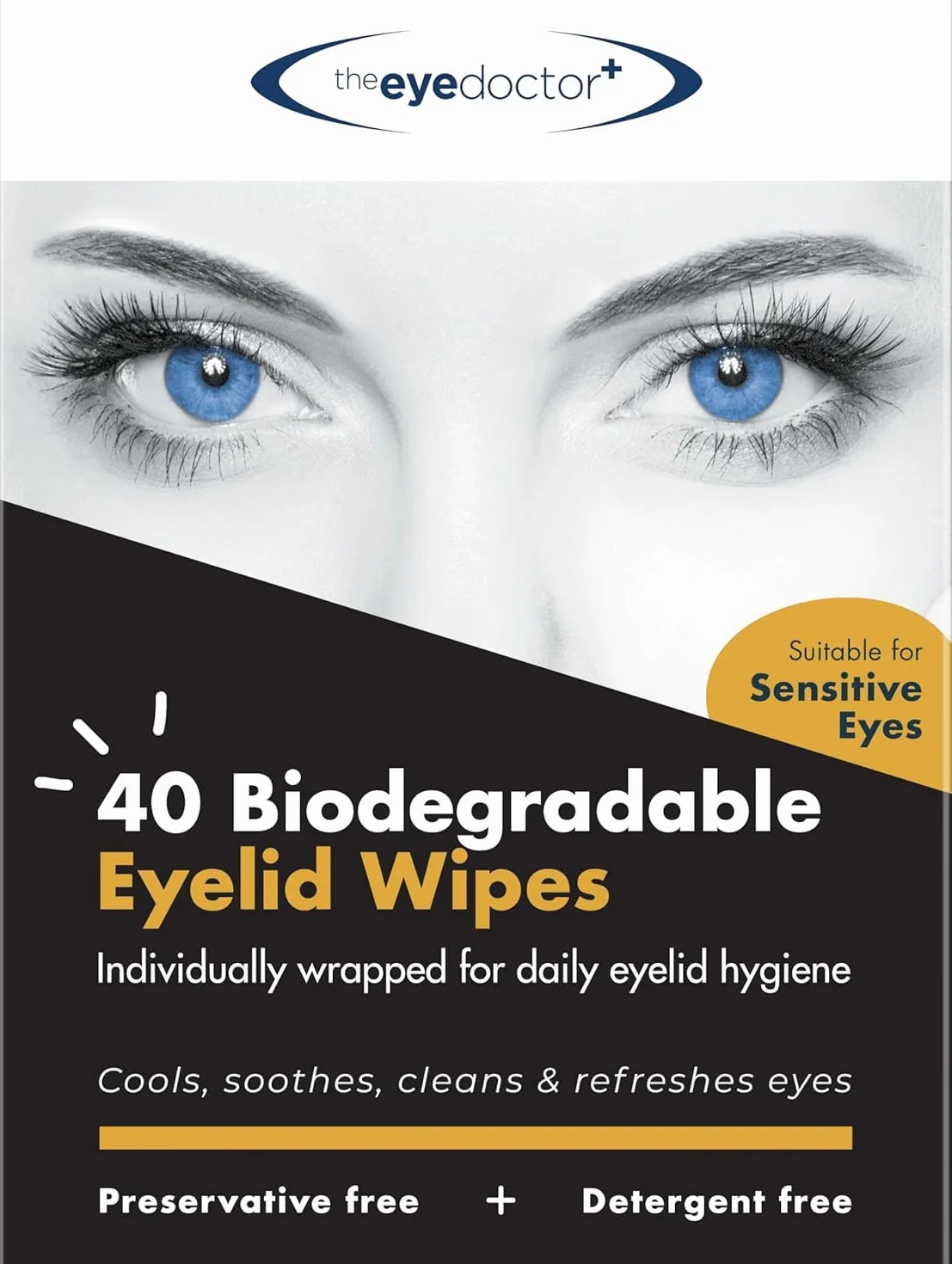 The Eye Doctor Chusteczki do powiek - 40 x pojedynczo owinięte chusteczki do oczyszczania powiek - odpowiednie do stosowania z wrażliwymi oczami, suchymi oczami, zapaleniem powiek i MGD - nie zawiera