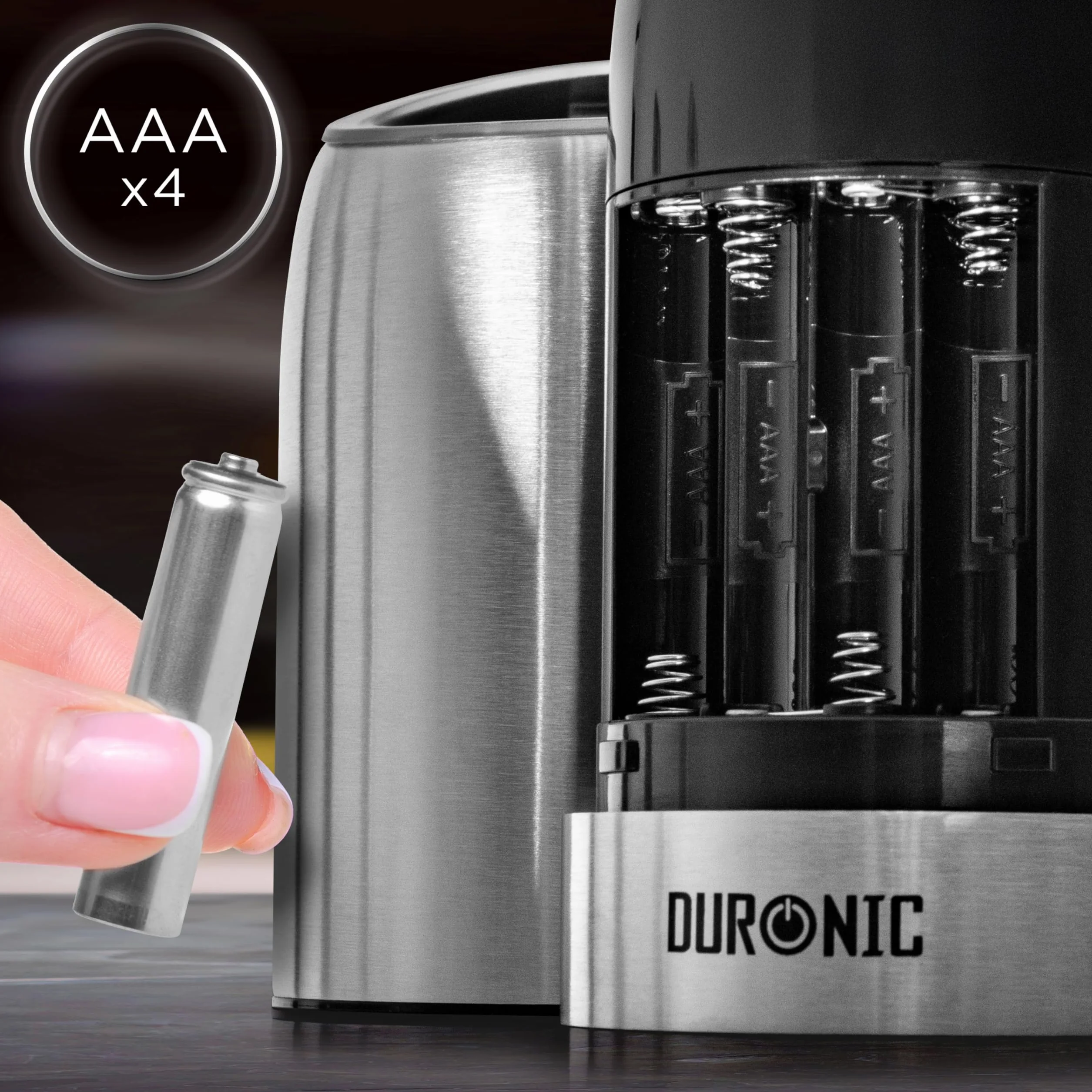 Duronic EMB1 Automatyczny elektryczny młynek do soli i pieprzu 150 ml z LED i regulacją mielenia