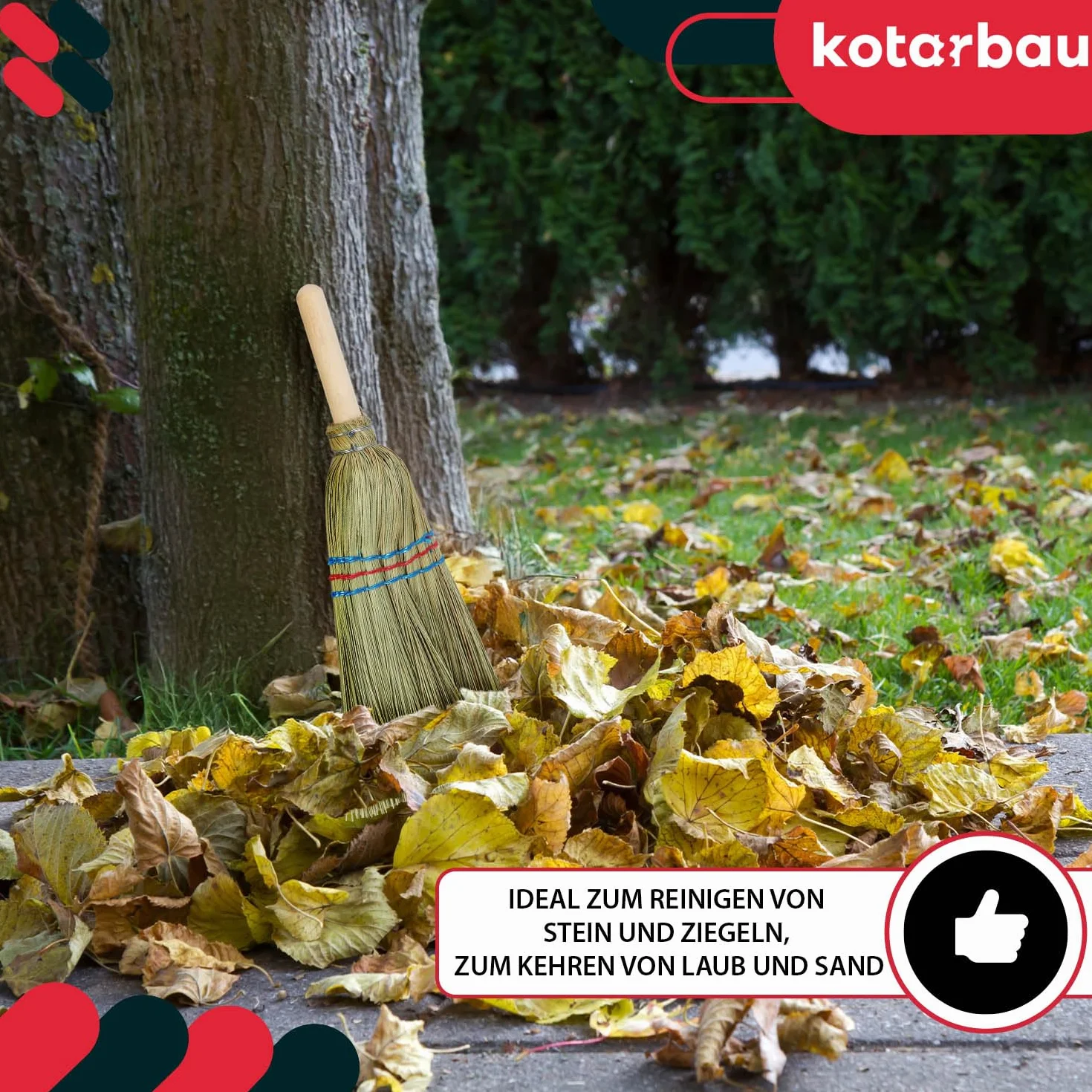 KOTARBAU® Mini szczotka do ryżu 20 cm z drewnianym trzonkiem 10 cm zmiotka ręczna