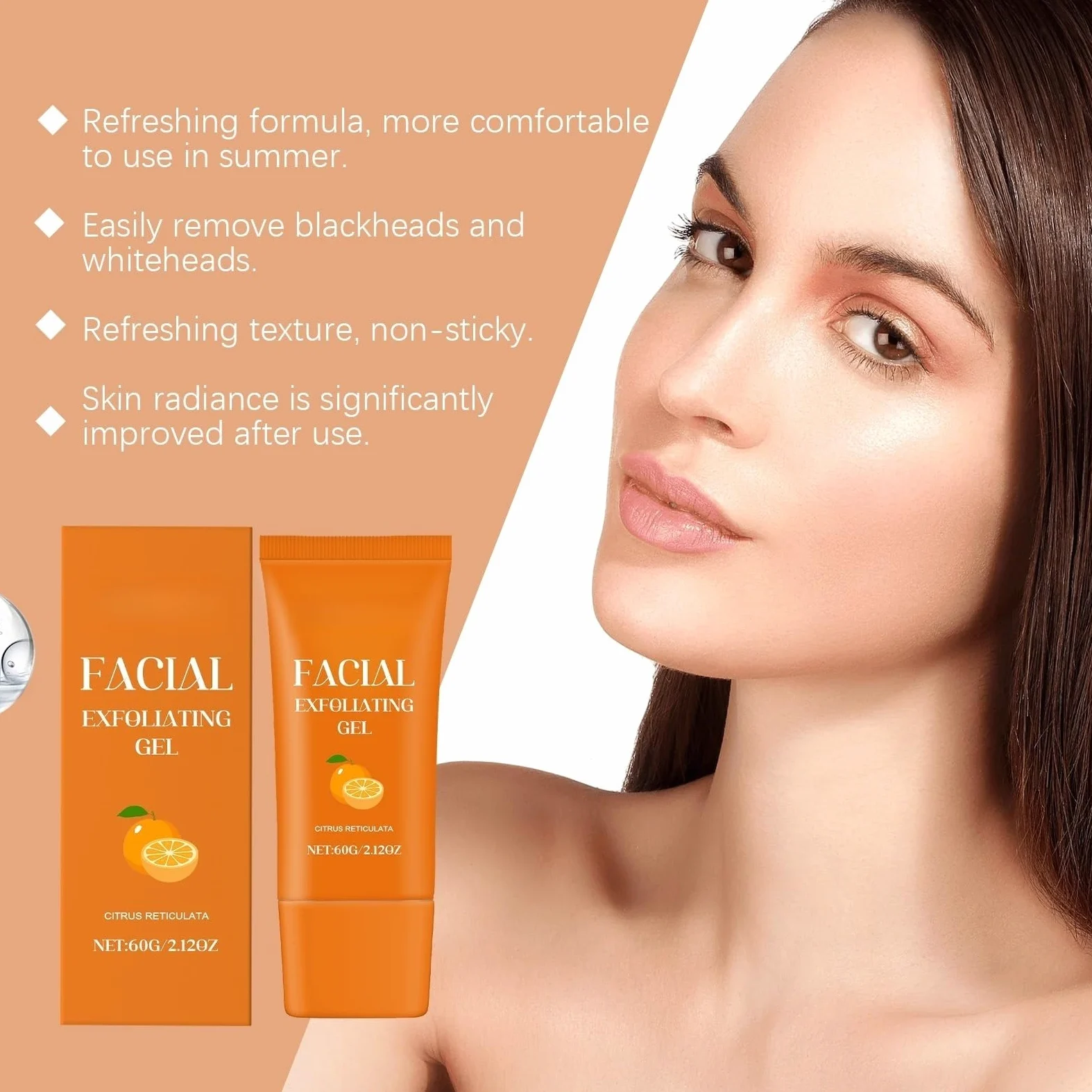 Żel złuszczający do twarzy i ciała z organiczną witaminą z enzymami pomarańczowymi, łagodny oczyszczający peeling do twarzy z efektem rozjaśniania, głęboko nawilżający, przeciwstarzeniowy