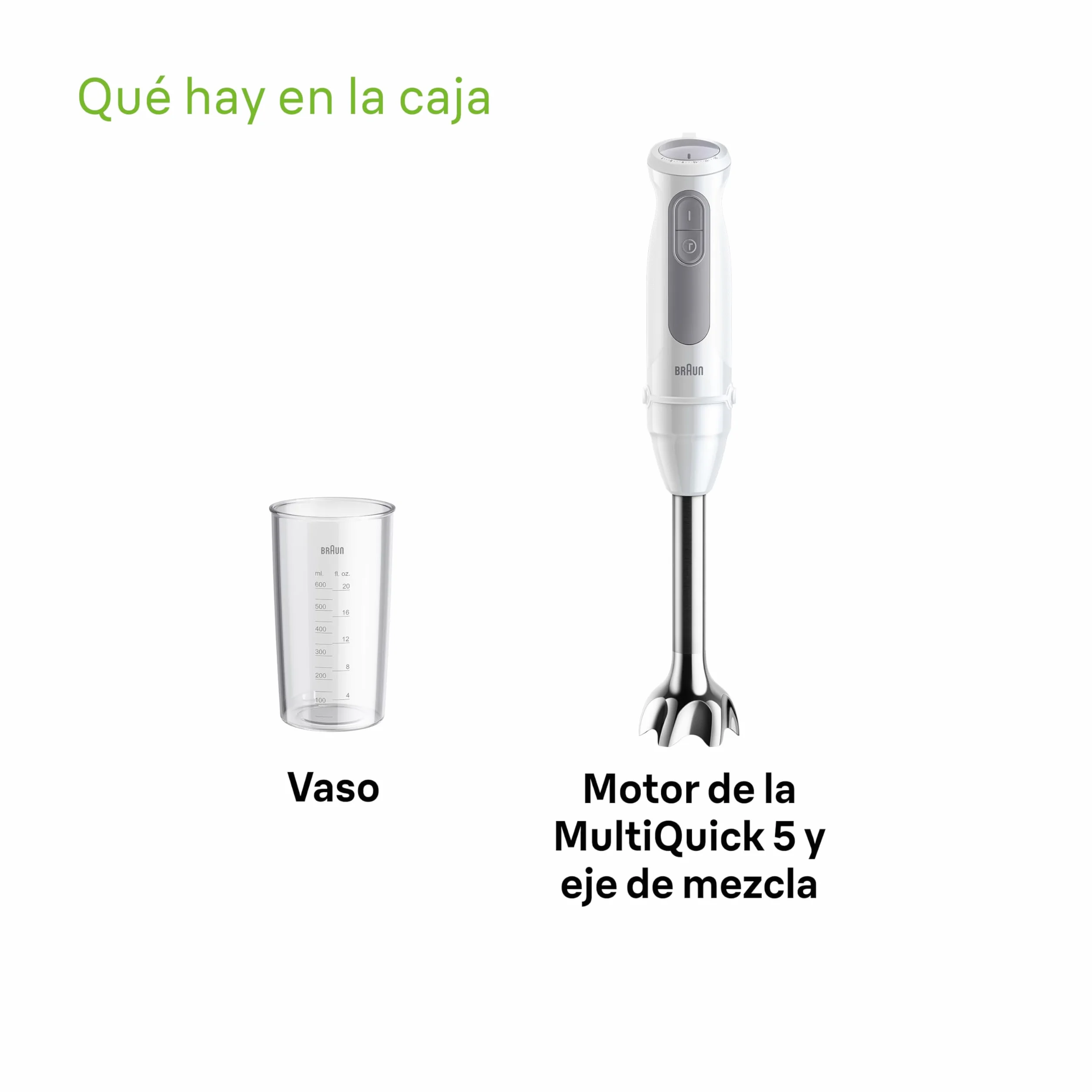 Braun MultiQuick 5 MQ 50001 M, mikser ręczny, z technologią PowerBell Plus, Minipimer, 21 prędkości+Turbo, System Easy Click Plus, ergonomiczny mikser, stalowy wałek, kubek 600 ml, 1000 W, biały