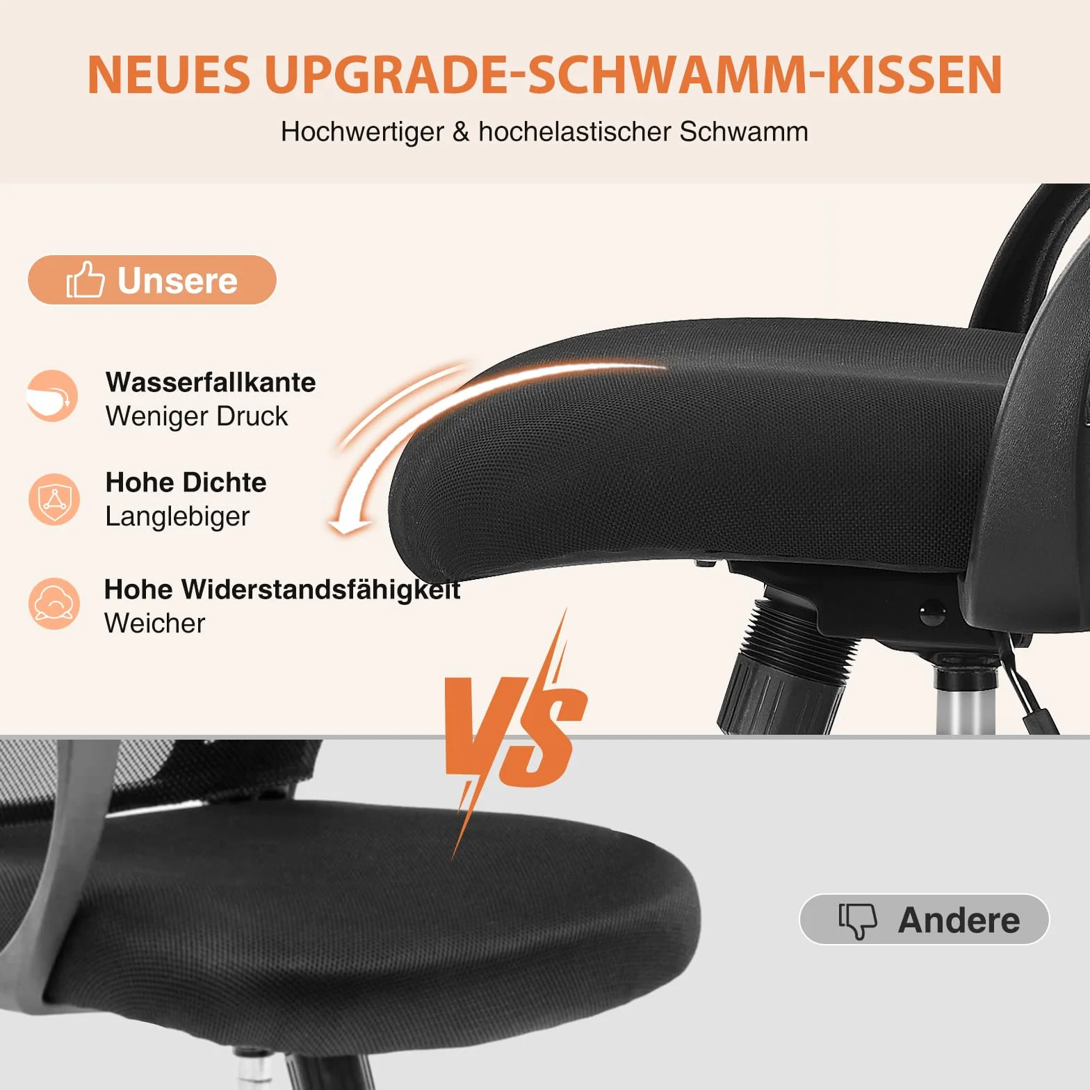 Sweetcrispy Krzesło biurowe ergonomiczne z regulowanymi podłokietnikami, podparciem lędźwiowym, regulacją wysokości, obrotowe 360°