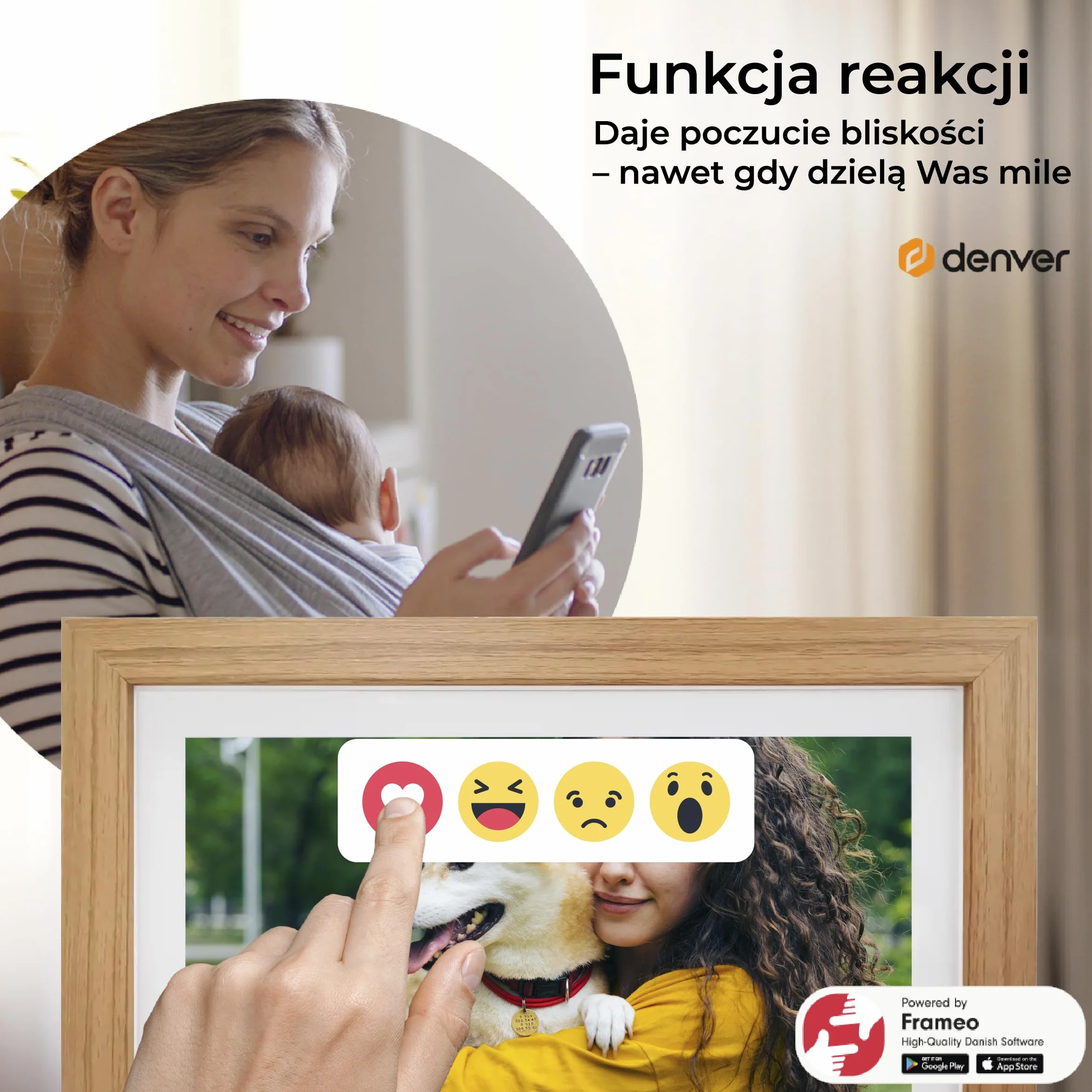 Denver Cyfrowa ramka na zdjęcia 10,1 cala HD - elektroniczna ramka na zdjęcia - ramka na zdjęcia - aplikacja Frameo - ekran dotykowy IPS - 16 GB - PFF1042LW - drewno