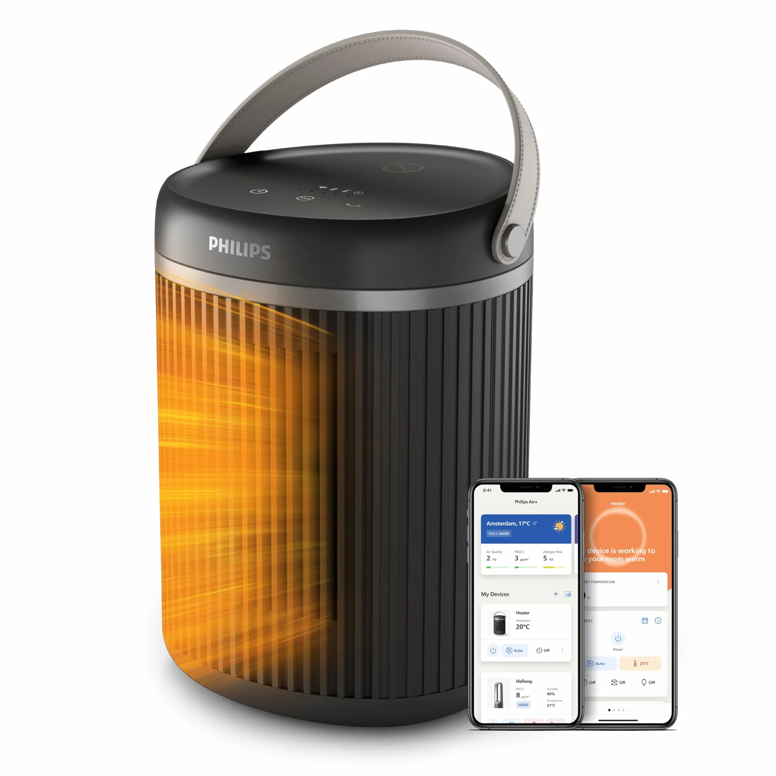Philips Serii 3000 Termowentylator 2000 W EcoAI Oszczędność 50% Aplikacja Cicha Praca 24 dB(A) Oscylacja 45° Ciemnoszary CX3120/01