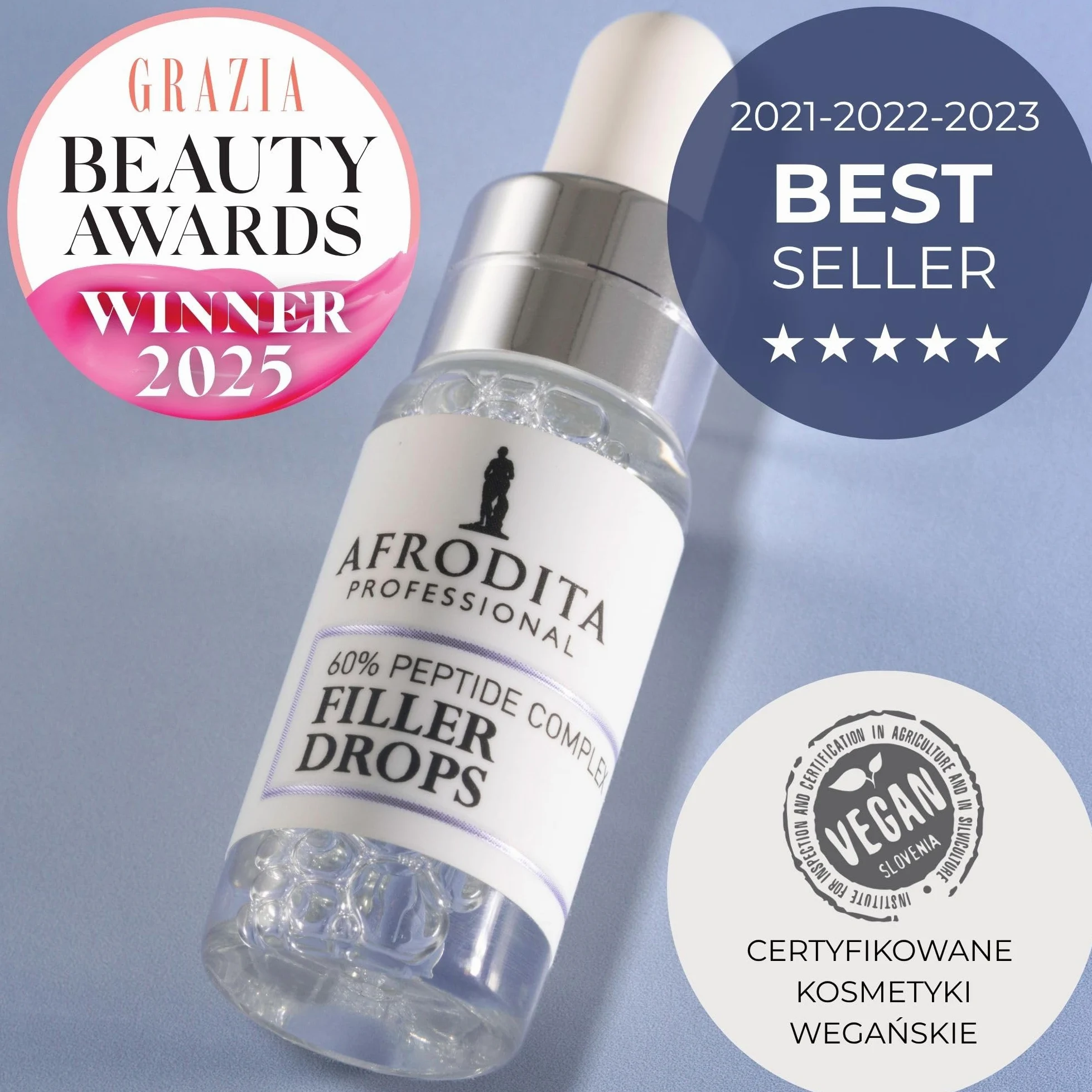 Afrodita Professional 60% Peptid Filler Drops serum do twarzy – przeciwzmarszczkowe serum hialuronowe dla kobiet – ujędrniające serum nawilżające 5 ml