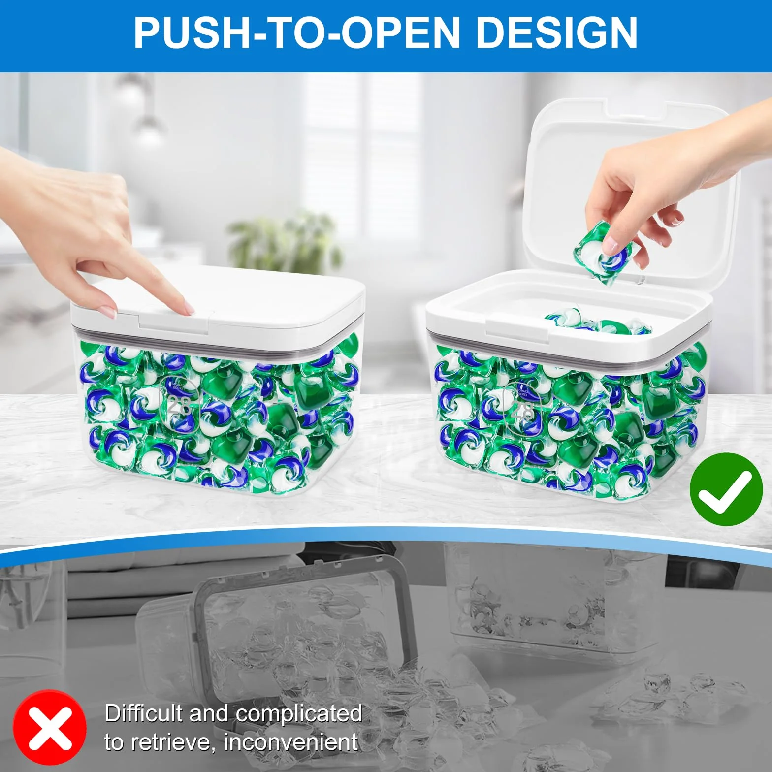 Pojemnik na detergenty do prania 2,8 l, pojemnik do przechowywania kapsułek na pranie z miarką, organizer do przechowywania kul kąpielowych, wzmacniacza zapachu, kuchenny pojemnik do