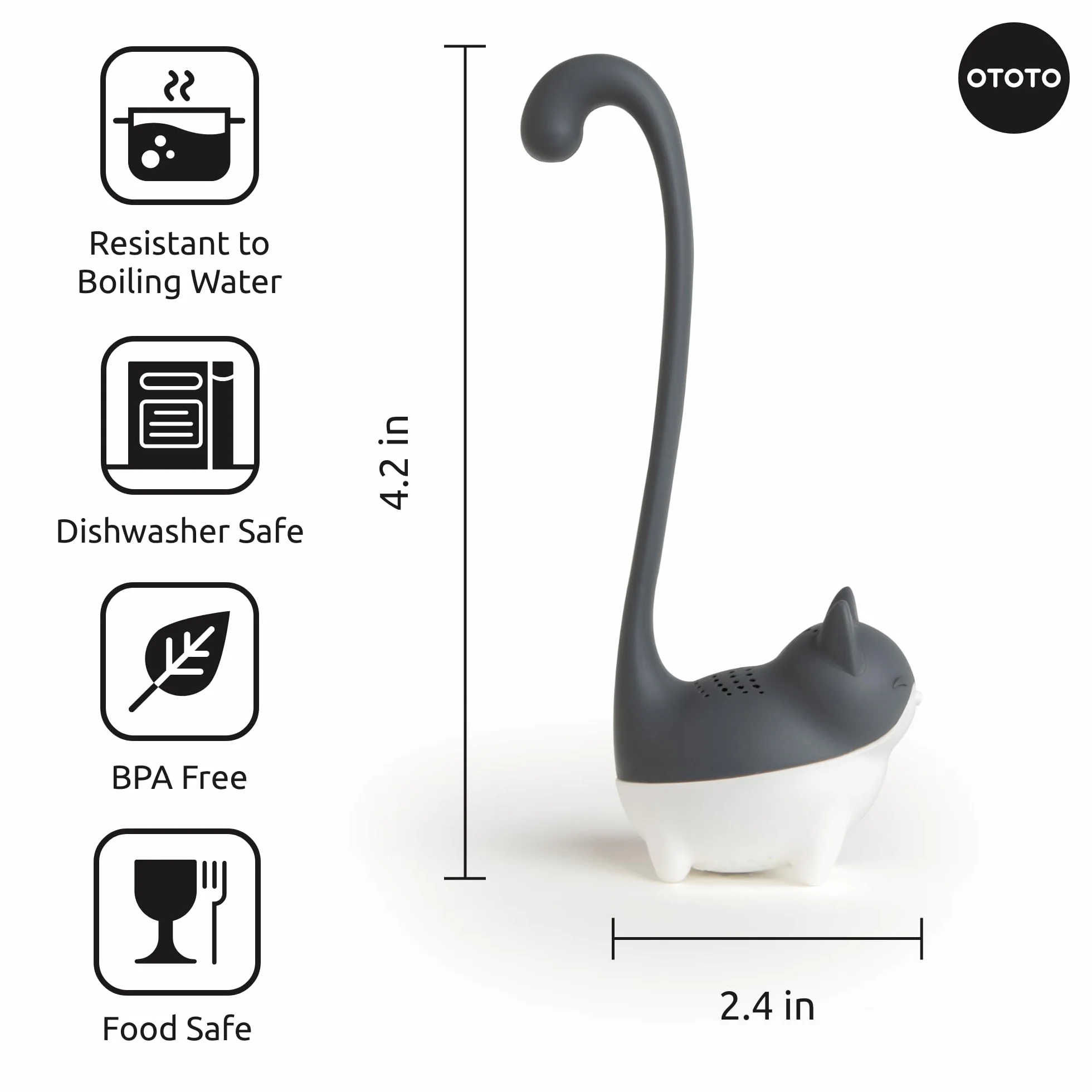 OTOTO Silikonowy Zaparzacz do Herbaty w Kształcie Kota, Sitko Wielokrotnego Użytku, BPA Free, Do Zmywarki