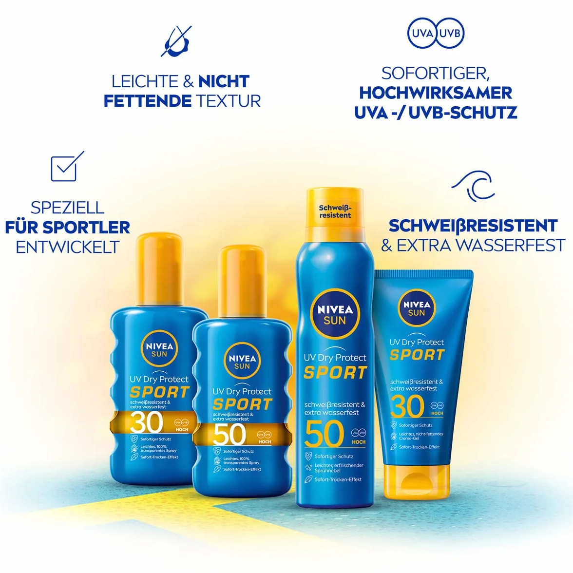 NIVEA SUN UV Dry Protect Sport Solar Spray SPF 50 (200 ml) 100% przezroczysty i chłodzący, odporny na pot i wyjątkowo wodoodporny spray przeciwsłoneczny