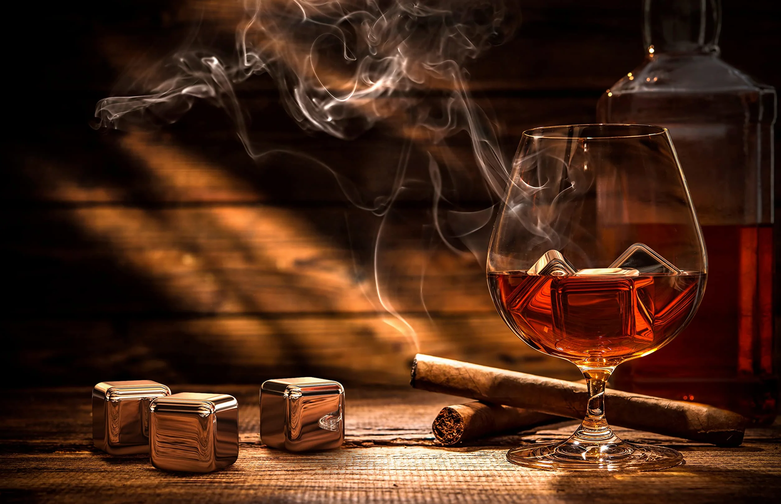 Kostki wielokrotnego użytku, do whisky ze stali nierdzewnej + szczypce + ściereczka | 8 metalowych chłodzących, akcesoria barowe Premium do wszystkich drinków, koktajli, ginu, whisky | prezent urodzinowy dla mężczyzny i kobiety (Set of 8)