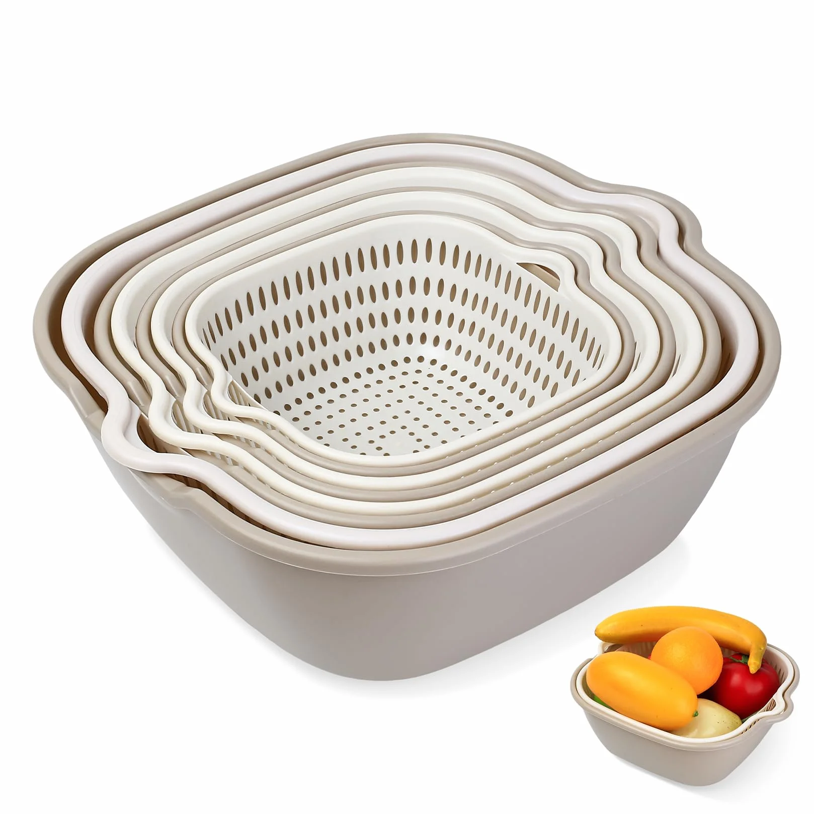 Zestaw durszlaków kuchennych 8 sztuk plastikowe dwuczęściowe