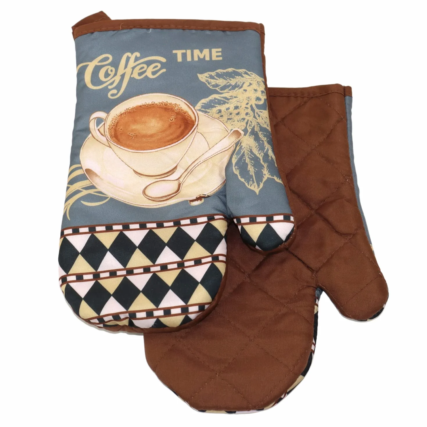 Rękawice kuchenne Coffee FS38 2-częściowy zestaw z magnesem niebiesko-brązowe
