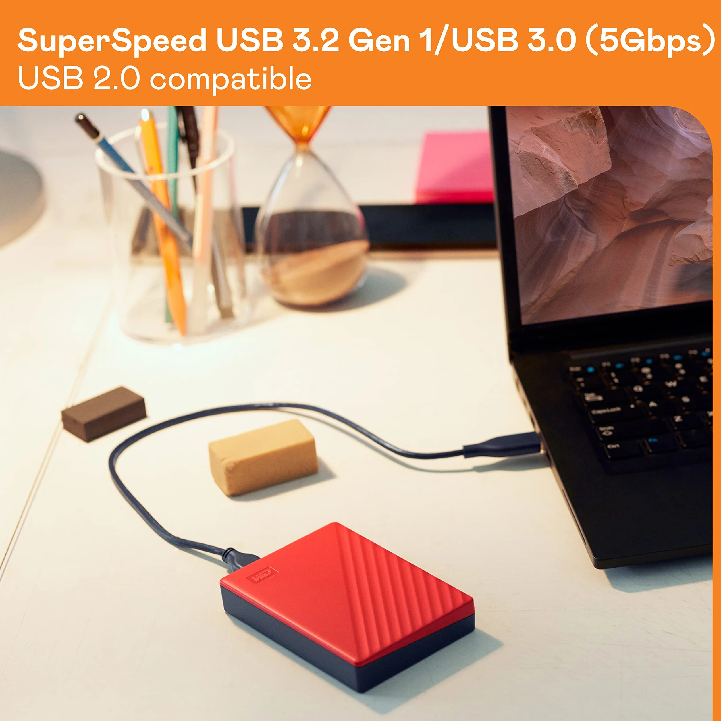 WD 2 TB My Passport Portable HDD USB 3.0 with software for device management, backup and password protection - Red - Works with PC, Xbox and PS4