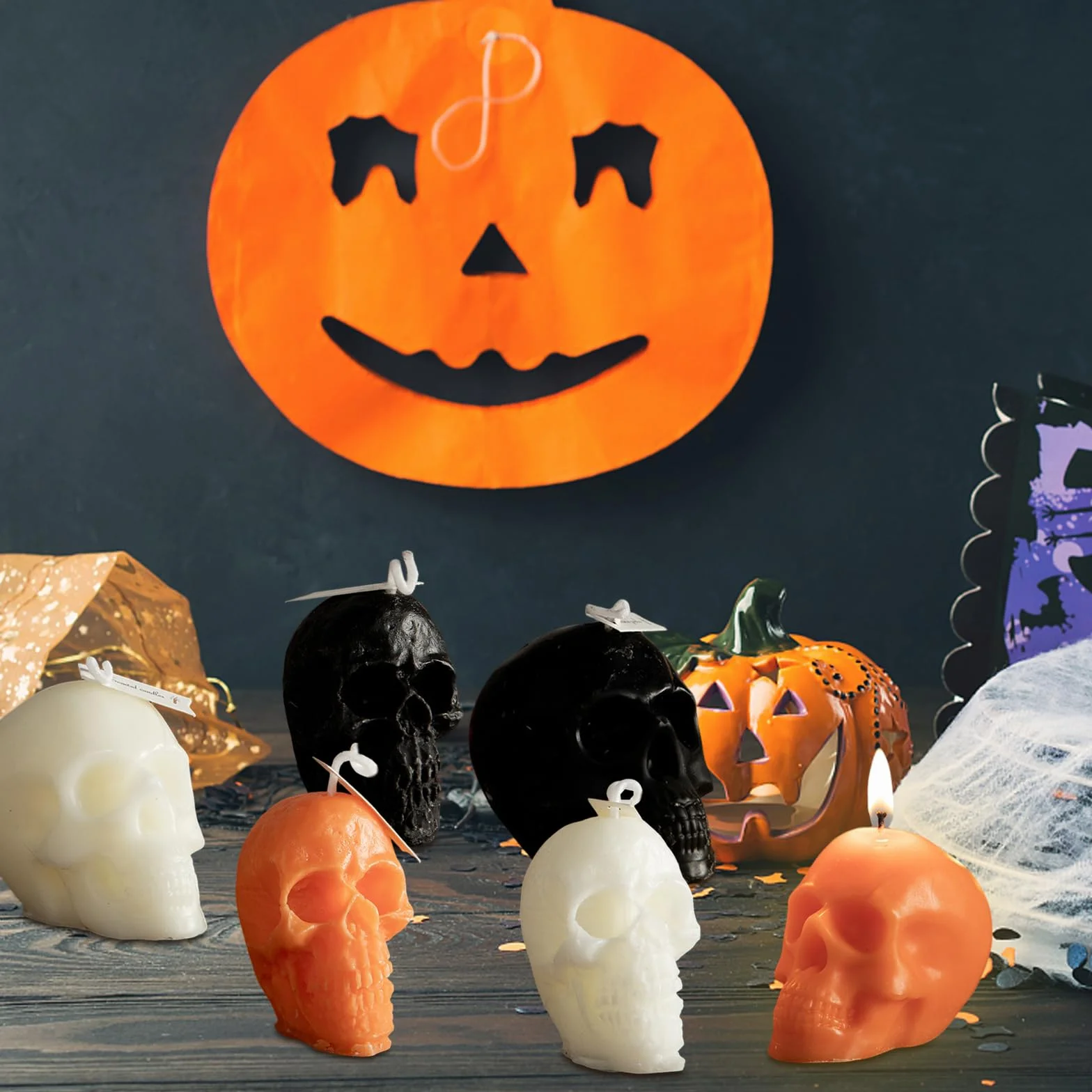 6 sztuk dekoracyjnych świec na Halloween, świece na Halloween, świece z duchami, świece na Halloween, straszne świece, do domu, na Halloween, imprezę, do pokoju, dekoracji stołu (B)