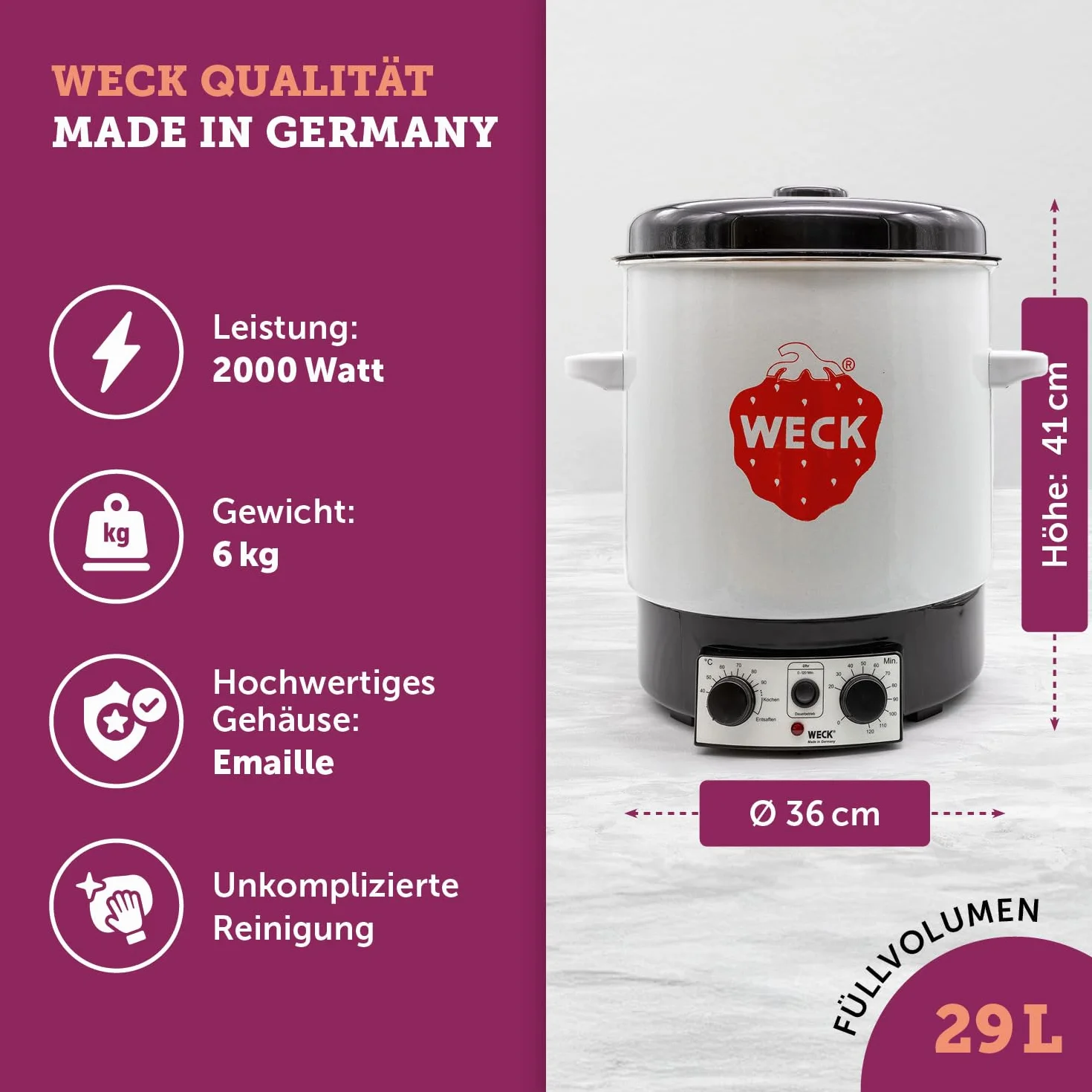 WECK automat do wekowania 2000 W 36 cm 29 litrów