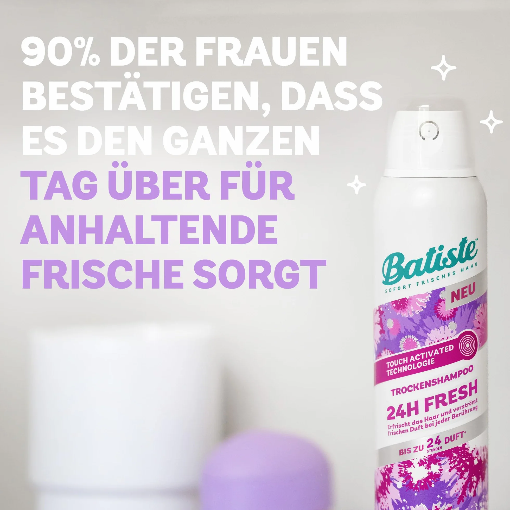 Batiste Batiste Hair Care suchy szampon 24H Fresh 200 ml, bez spłukiwania, spray do pielęgnacji włosów o orzeźwiającym zapachu, technologia Touch Activated, wegański i niewidoczny