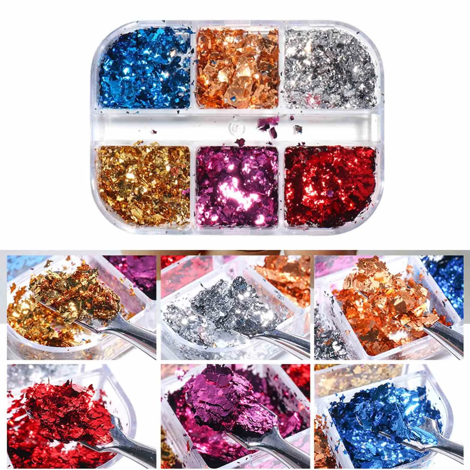 Brokat Złoty Liść Płatki Holograficzne Nail Art - 2 Szt. Papier Foliowy, Mieszanka Liści Srebrny Miedź
