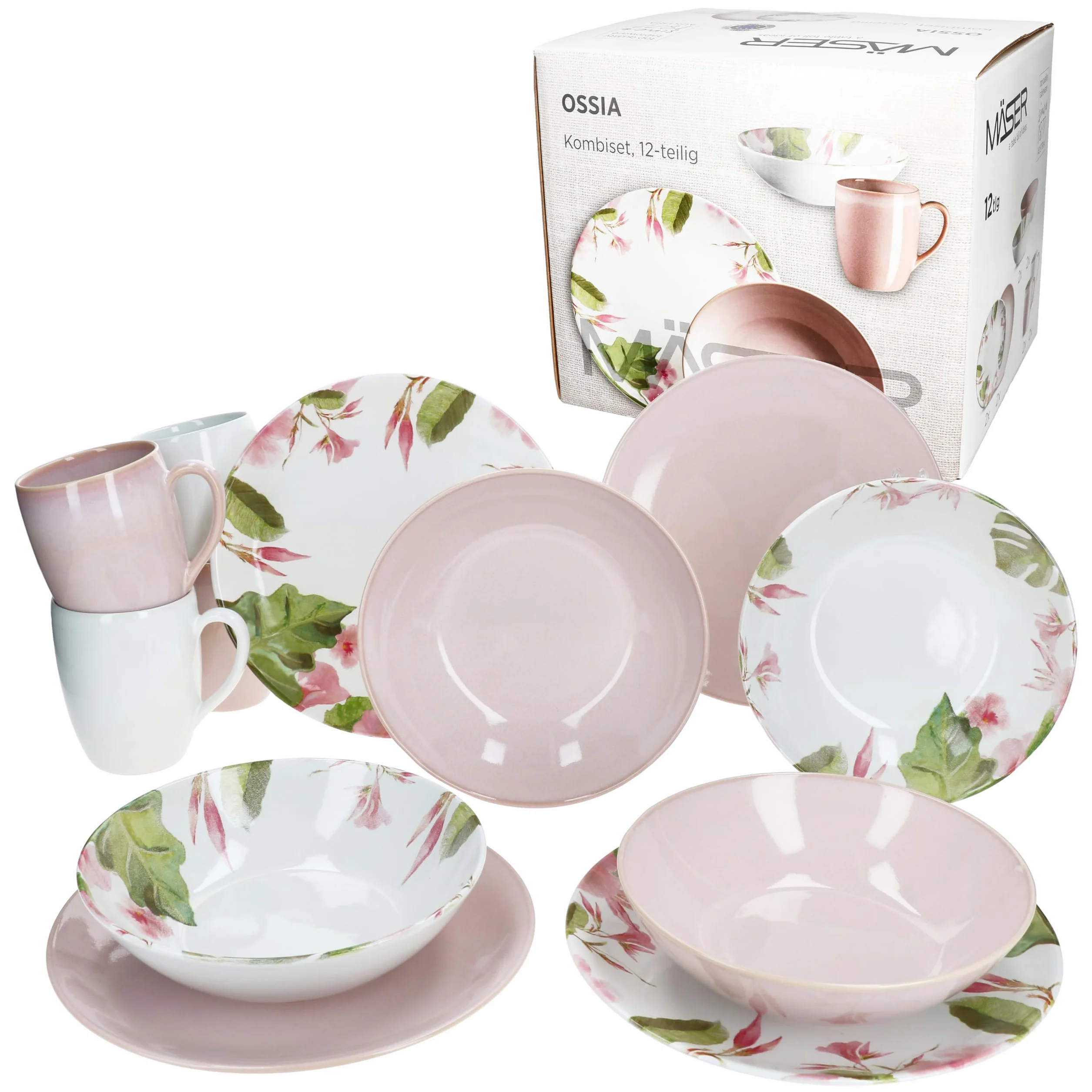 MÄSER Ossia 12-częściowy zestaw śniadaniowy z kamionki 330 ml 300 ml dla 4 osób