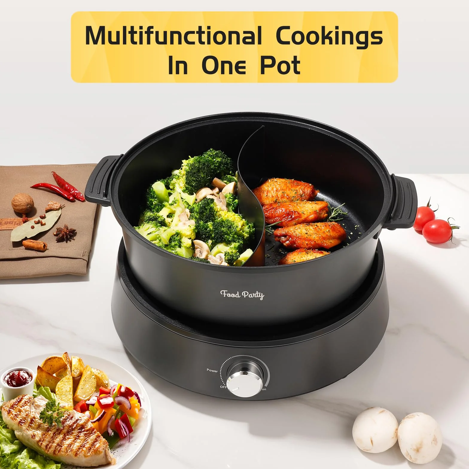 Elektryczny garnek do hot pot 4 l 1350 W 220 V dzielony dwustronny