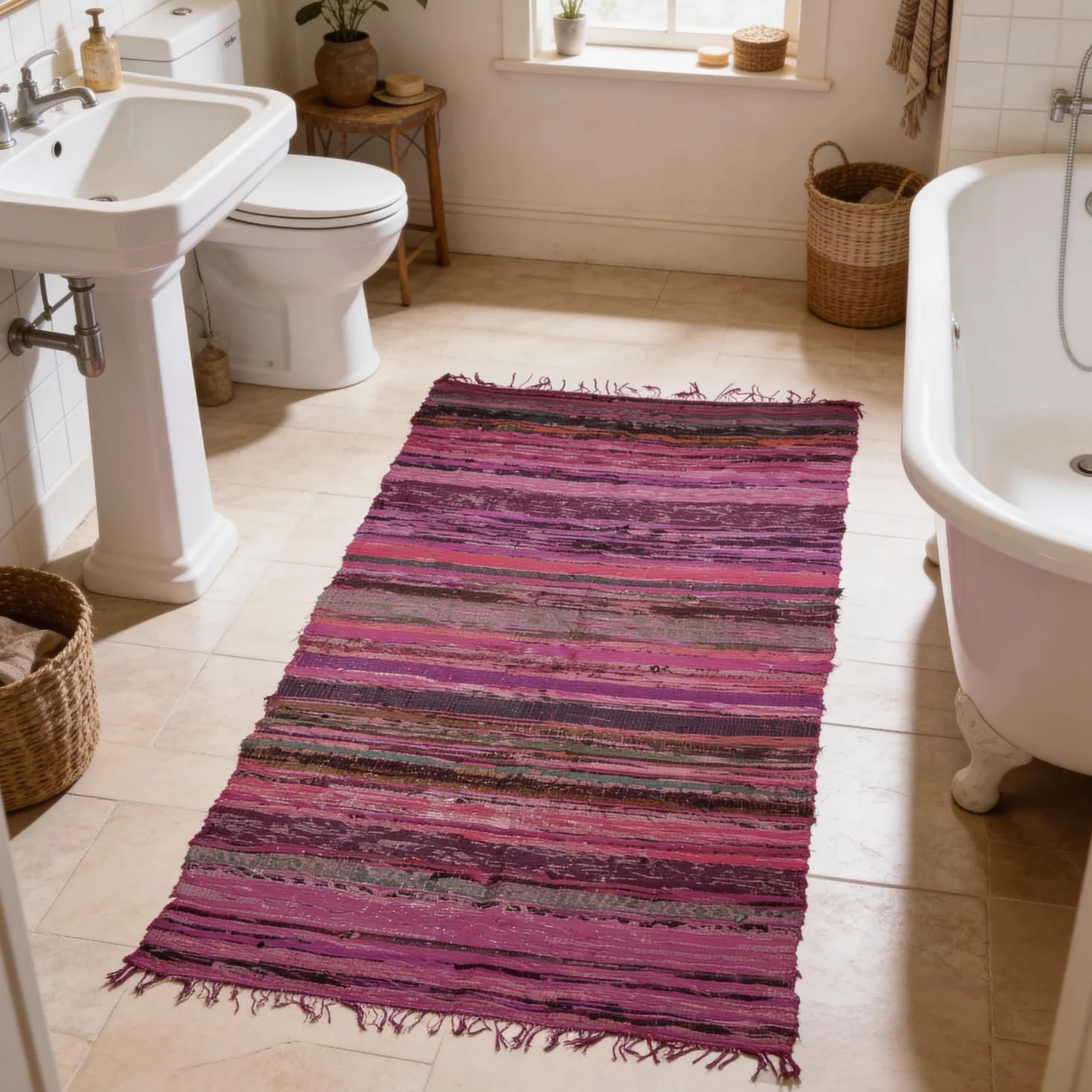 Lekki dywan z łatkami 100 x 160 cm liliowo-kolorowy czerwony bawełna
