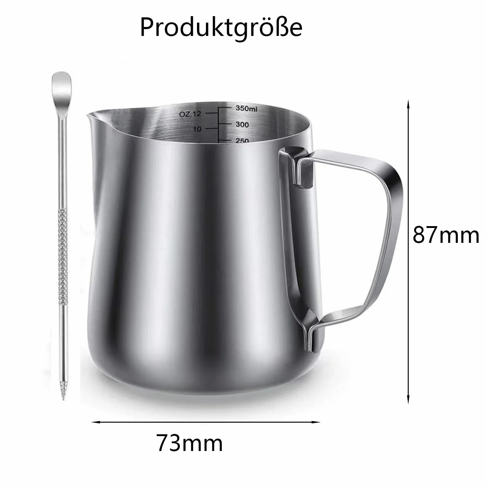 Dzbanek na mleko ze stali nierdzewnej 350 ml do latte art i spieniania mleka srebrny