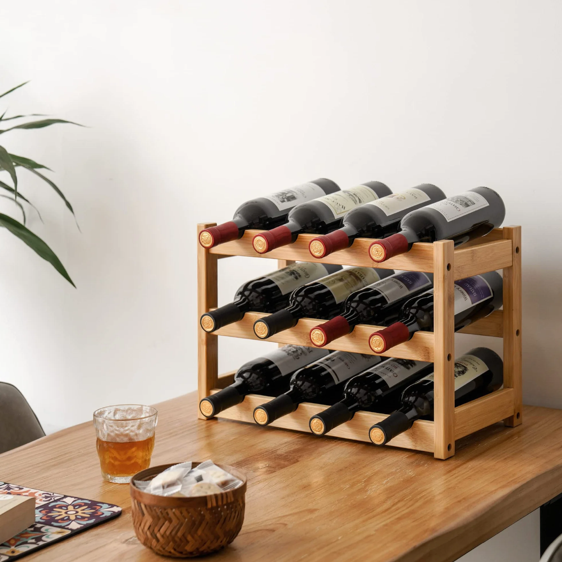VASMIA Regał na wino z bambusa - 12 butelek, naturalny 777VAS003
