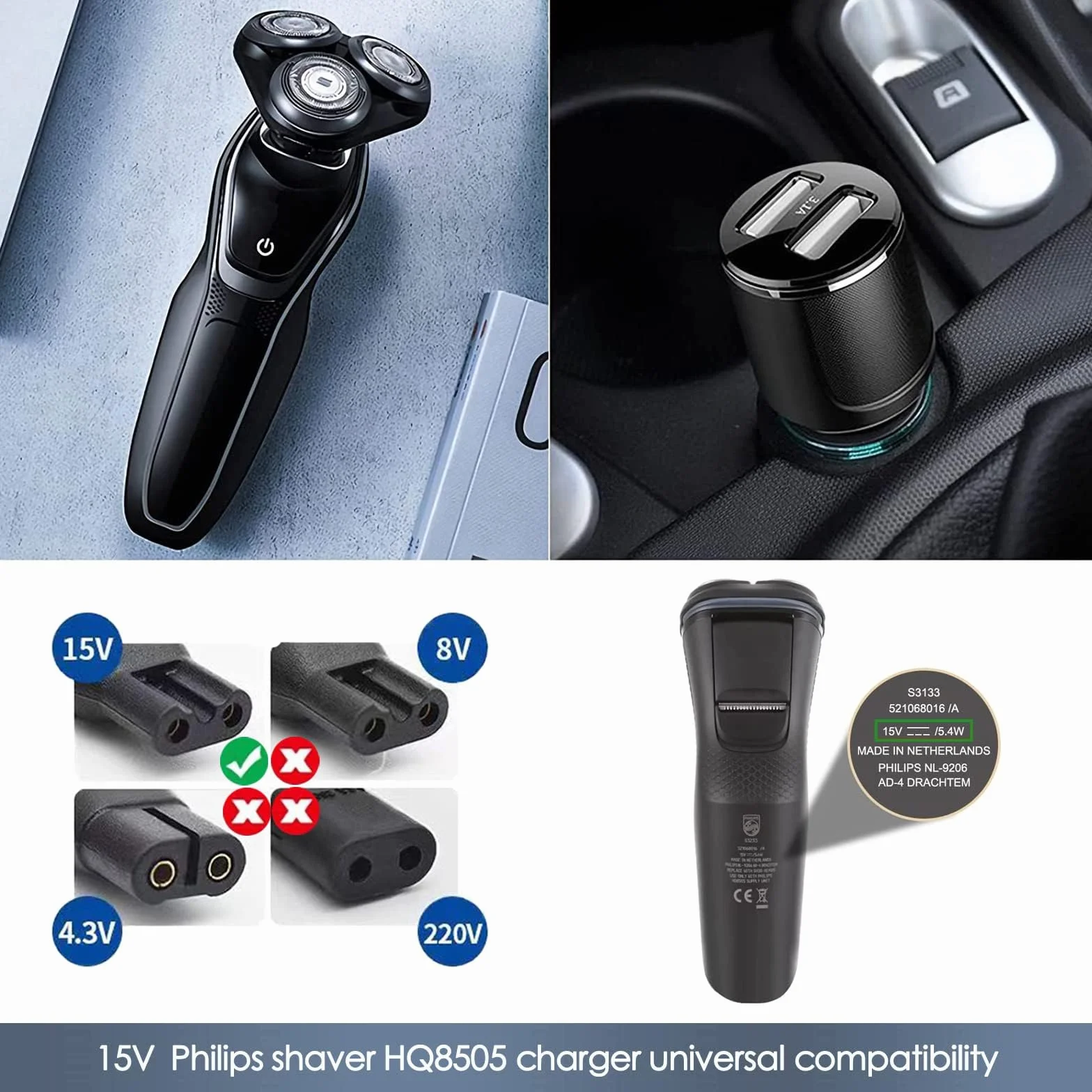 Philips HQ8505 Ładowarka USB 15V do golarki, kabel zastępczy kompatybilny z Series 3000 5000 One Blade QP6520 QP6510