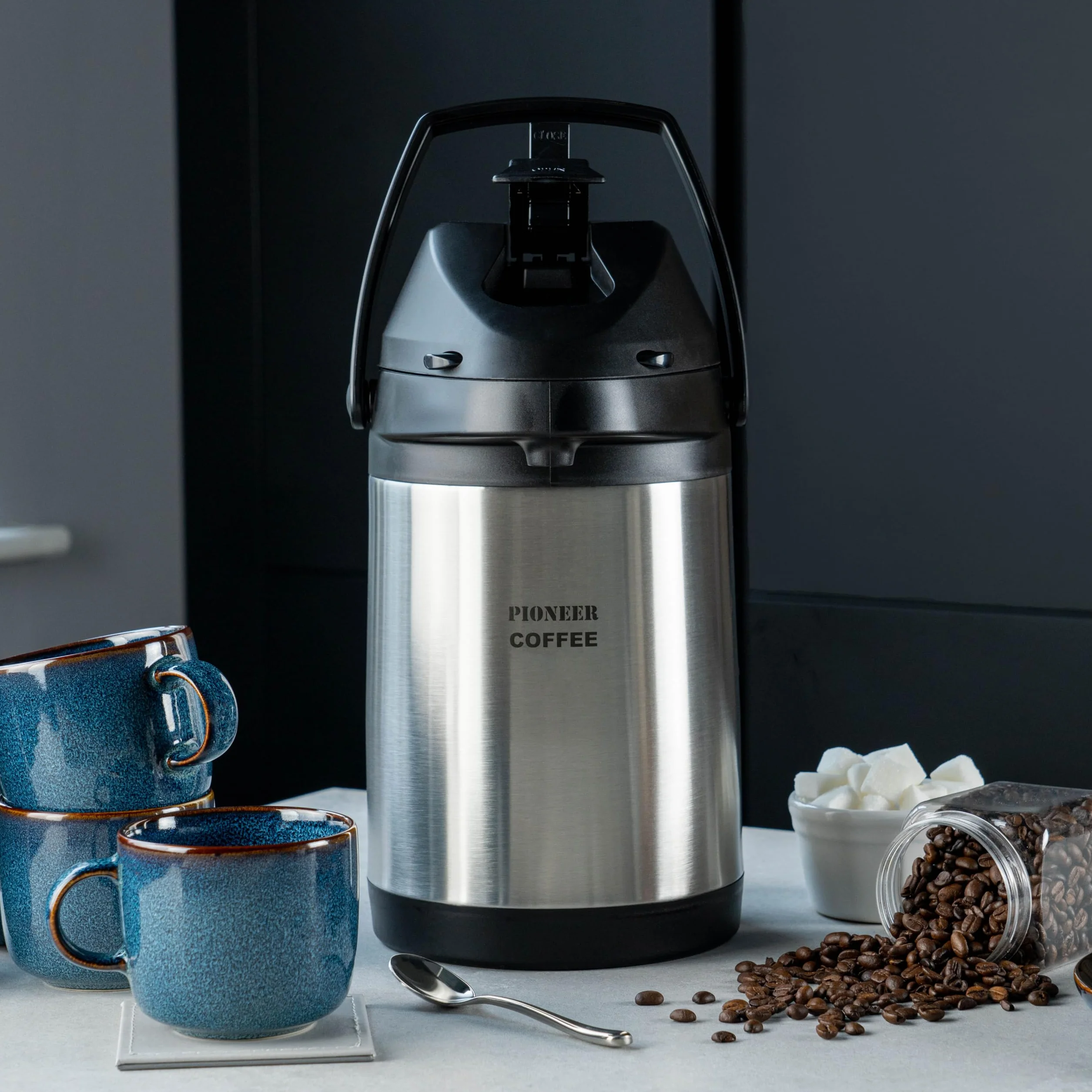 Pioneer 3,0L Stainless Steel Lever Airpot, termos do gorących i zimnych napojów z dozownikiem