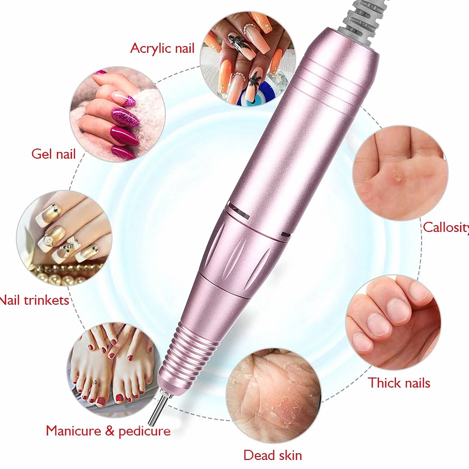 Elektryczna wiertarka do paznokci, rękojeść do obcinacza do paznokci Wiertarka do paznokci Ręka Uchwyt Maszyna do manicure polerowanych paznokci 35000 obr./min
