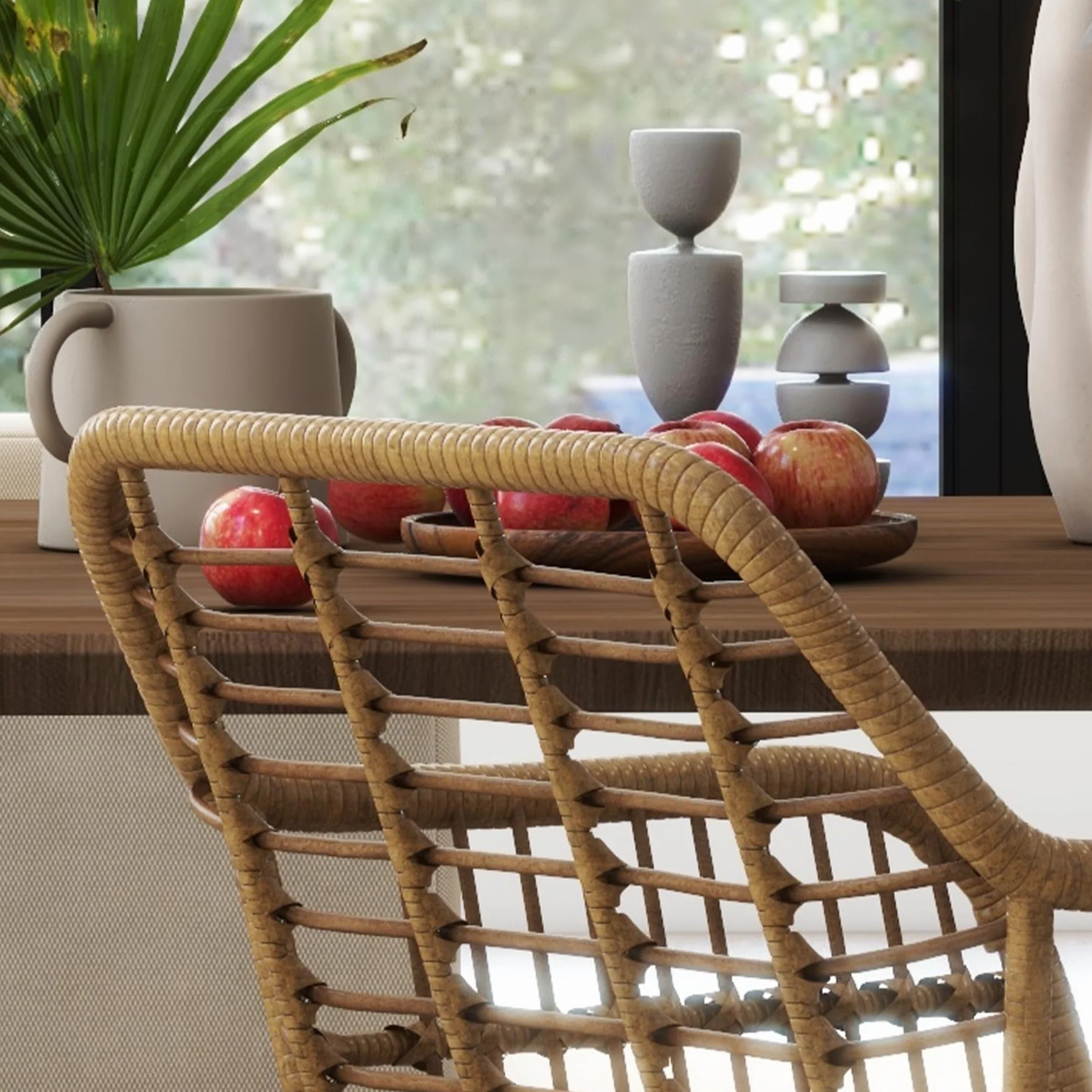 HOMCOM Krzesła do jadalni zestaw 2 sztuk, imitacja rattanu, stalowe nogi, boho, jasnobrązowe