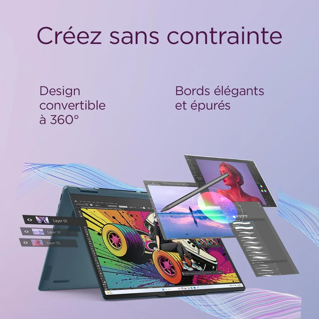 Lenovo Yoga 7 2-in-1 14AKP10 - OLED 2 w 1 laptop AI 2 w 1 (AMD Ryzen AI 5 340, 16 GB RAM, SSD 512 GB, AMD Radeon 840M Graphics, Windows 11 Home) AZERTY podświetlana klawiatura - Tidal Teal