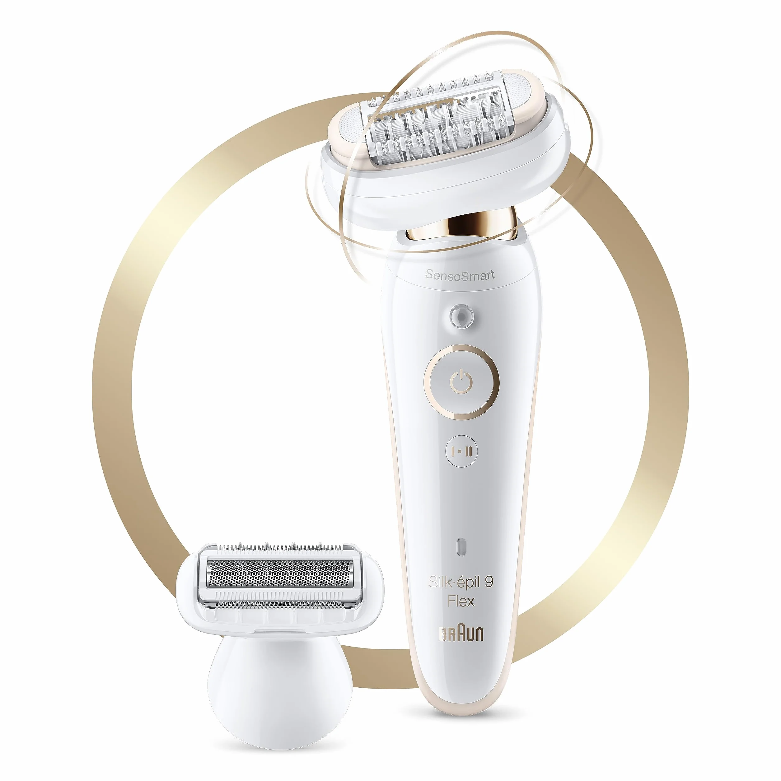 Braun Silk-épil 9 Flex 9-006 depilator dla kobiet/depilator do depilacji, 5 nasadek, torba, z elastyczną głowicą dla łatwiejszego usuwania włosów, 9-006, biały/złoty