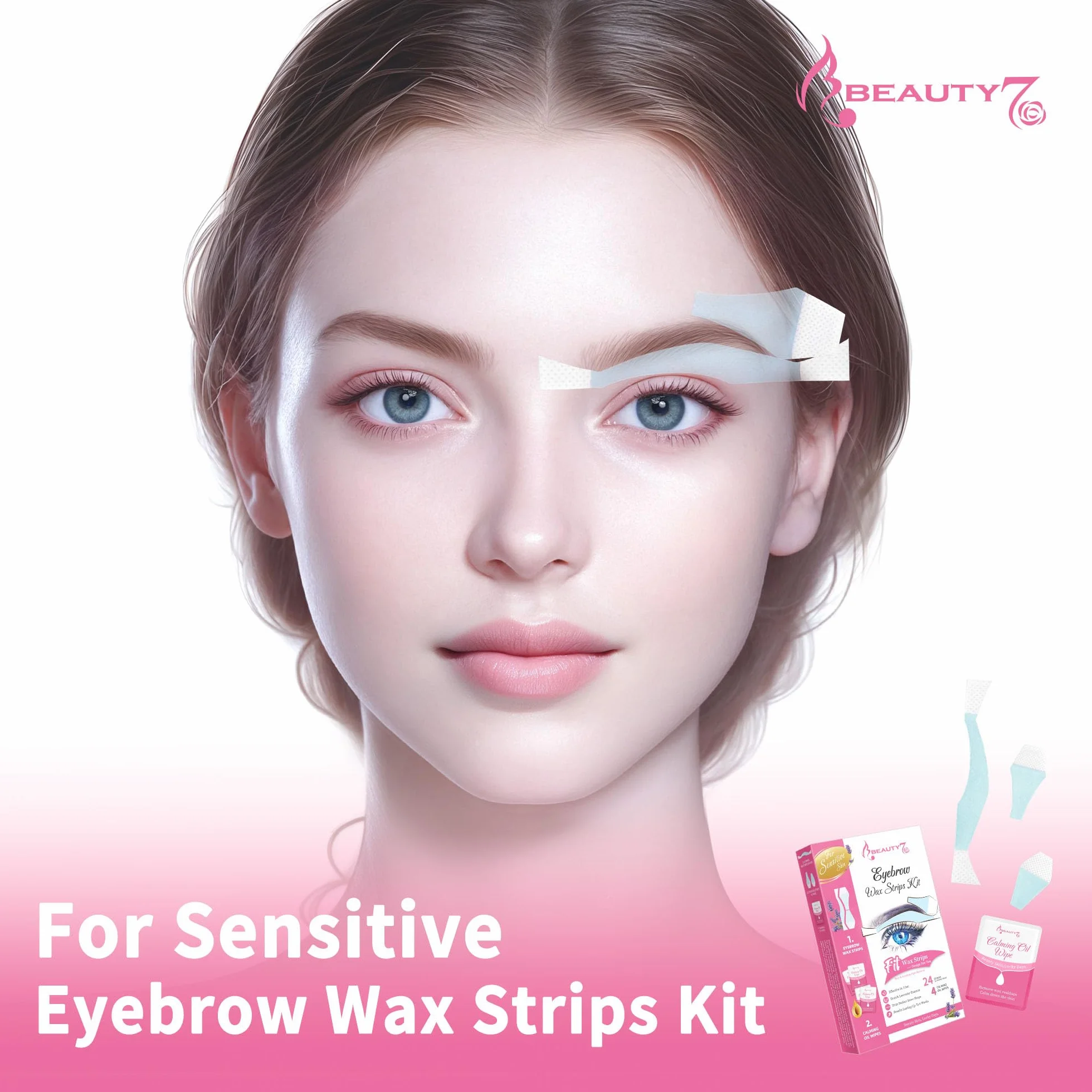 Beauty7 Paski woskowe do brwi Fit – 24 szt. wstępnie przycięte, z 4 chusteczkami do usuwania wosku – paski do depilacji skóry wrażliwej