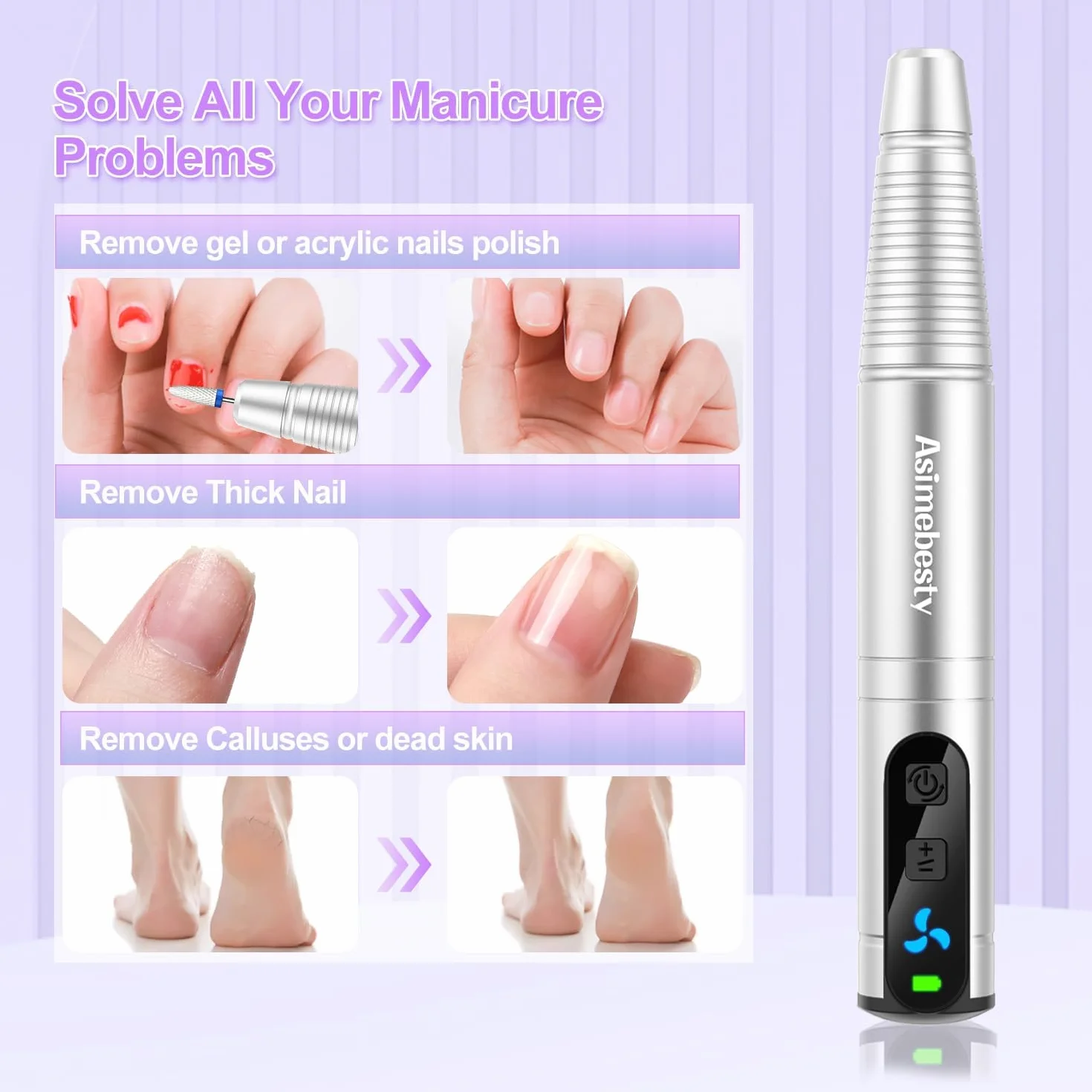 Elektryczna Wiertarka do Paznokci, Asimebesty Elektryczny Pilnik do Paznokci, Profesjonalna Elektryczna Frezarka do Paznokci, Zestaw do Manicure i Pedicure do Szlifowanie, Polerowanie, żel Akrylowy