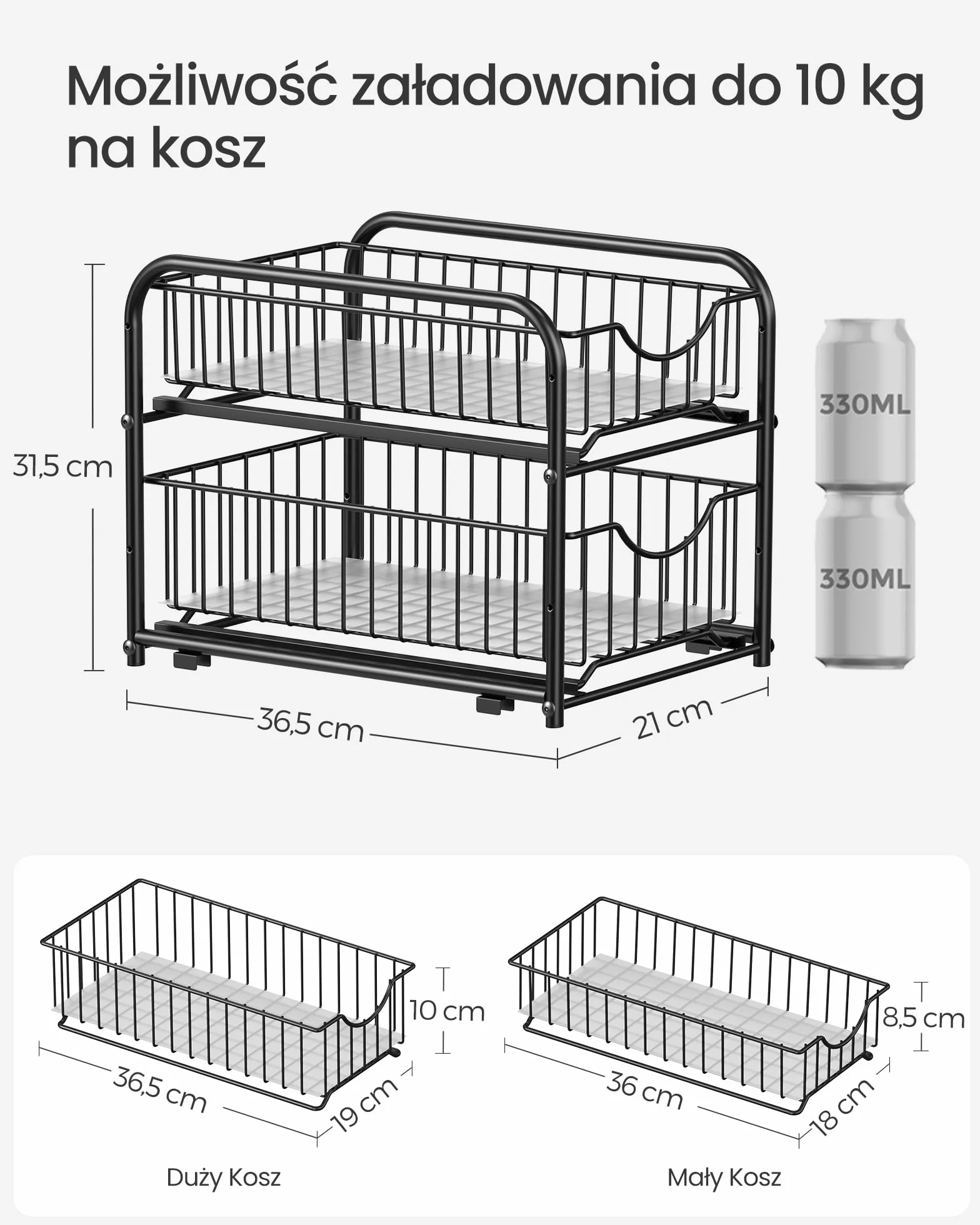 SONGMICS Organizer do szafek 2-poziomowy pod zlew z wysuwanymi szufladami czarny