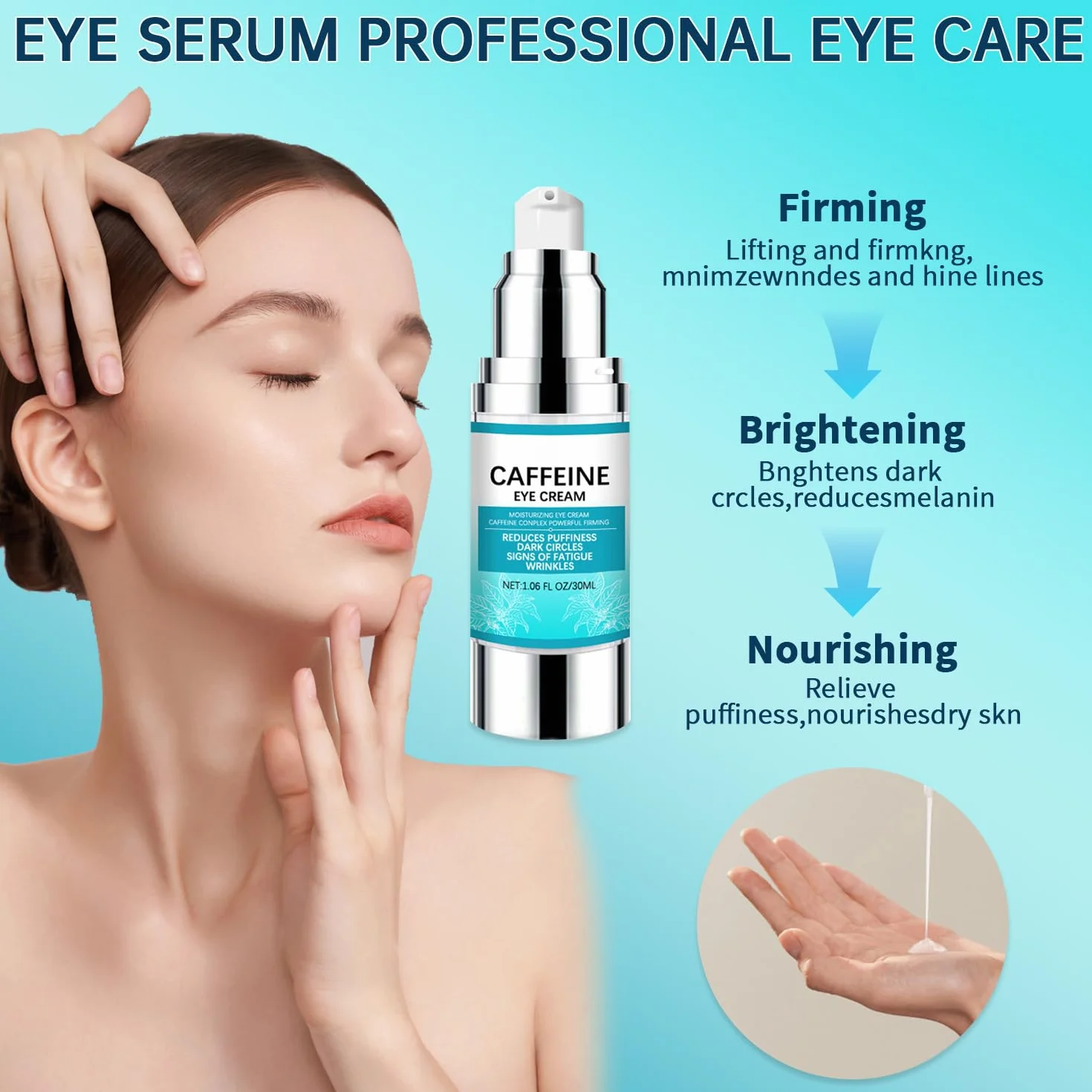 Krem pod oczy z 5% kofeiną do leczenia cieni pod oczami, przeciwzmarszczkowy krem pod oczy, codzienne serum do powiek, opuchnięte worki pod oczami, redukuje zmarszczki i drobne linie, 30 ml