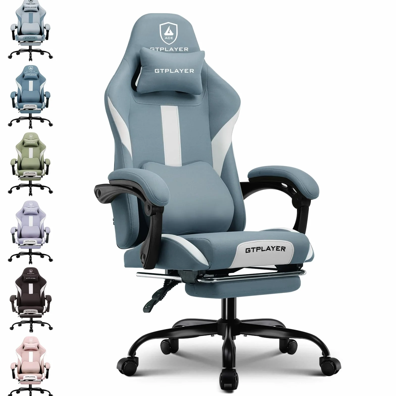 GTPLAYER Fotel Gamingowy Ergonomiczny Regulowany Obrotowy z Podnóżkiem Niebieski