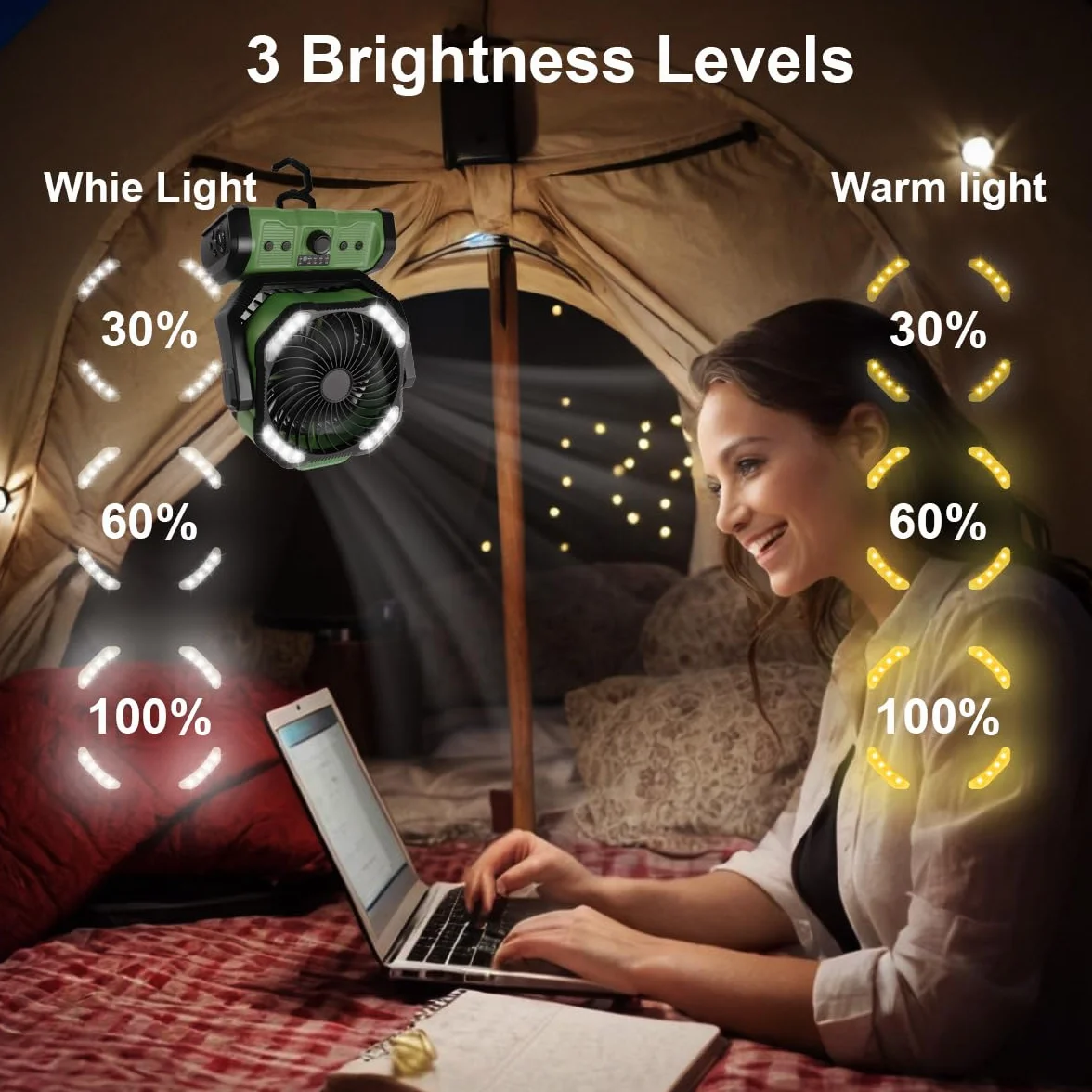 ELZO 20000mAh Wentylator kempingowy LED z pilotem, obrót 270°, USB