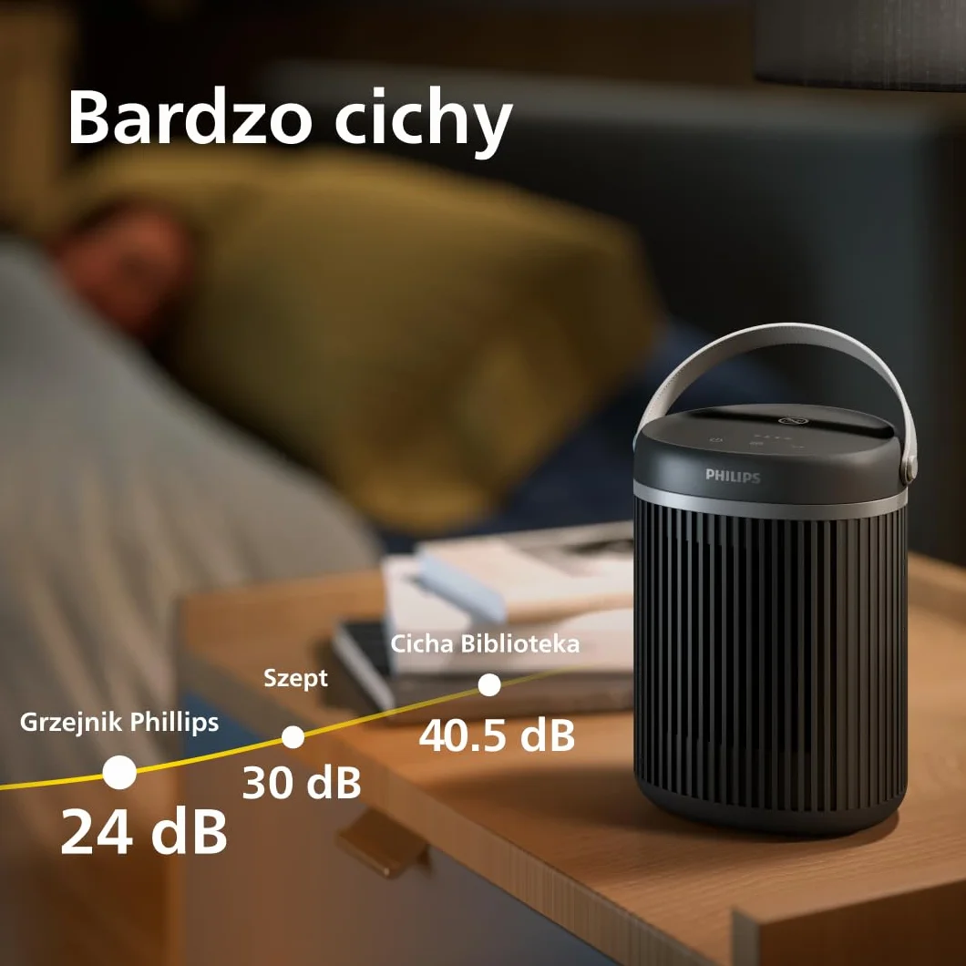 Philips Serii 3000 Termowentylator 2000 W EcoAI Oszczędność 50% Aplikacja Cicha Praca 24 dB(A) Oscylacja 45° Ciemnoszary CX3120/01