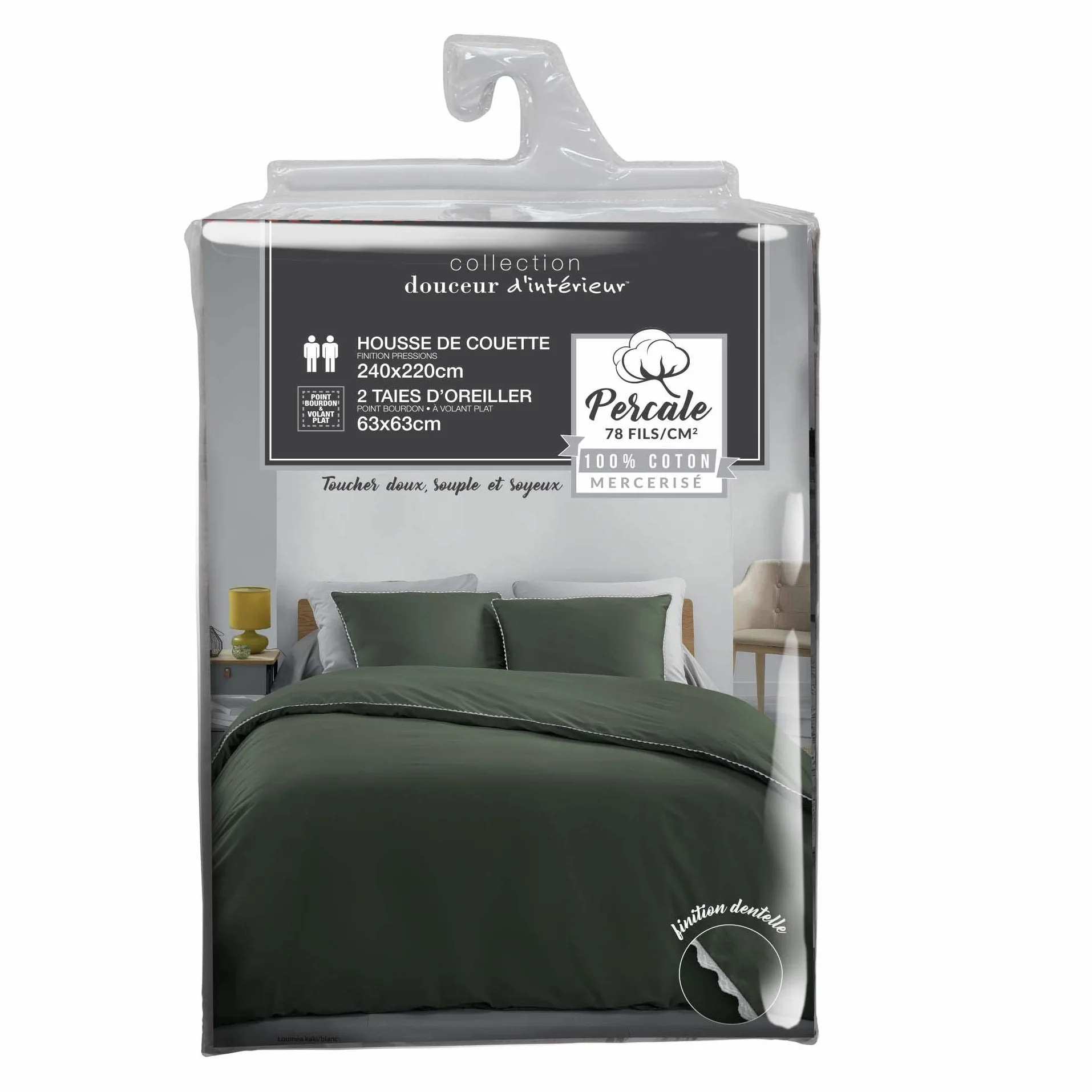 DOUCEUR D'INTERIEUR Lumea pościel, khaki/biały, 240 x 220 cm