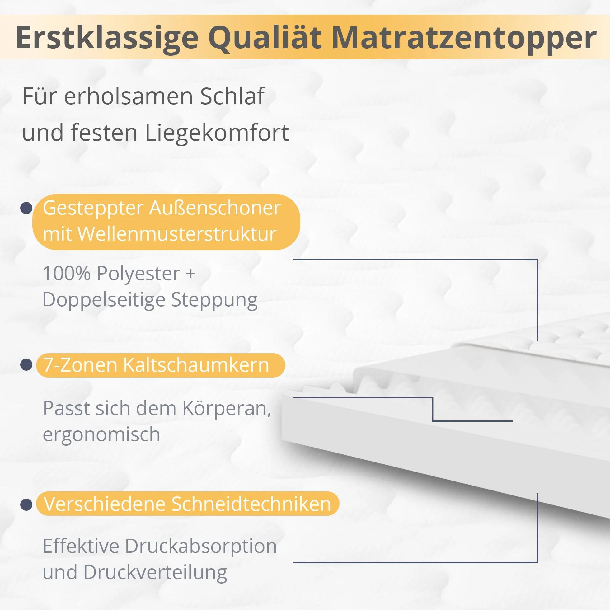 EGO HOME Materac wierzchni 90 x 190 cm H2 7-strefowy trzpień spiralny zimna pianka Öko-Tex